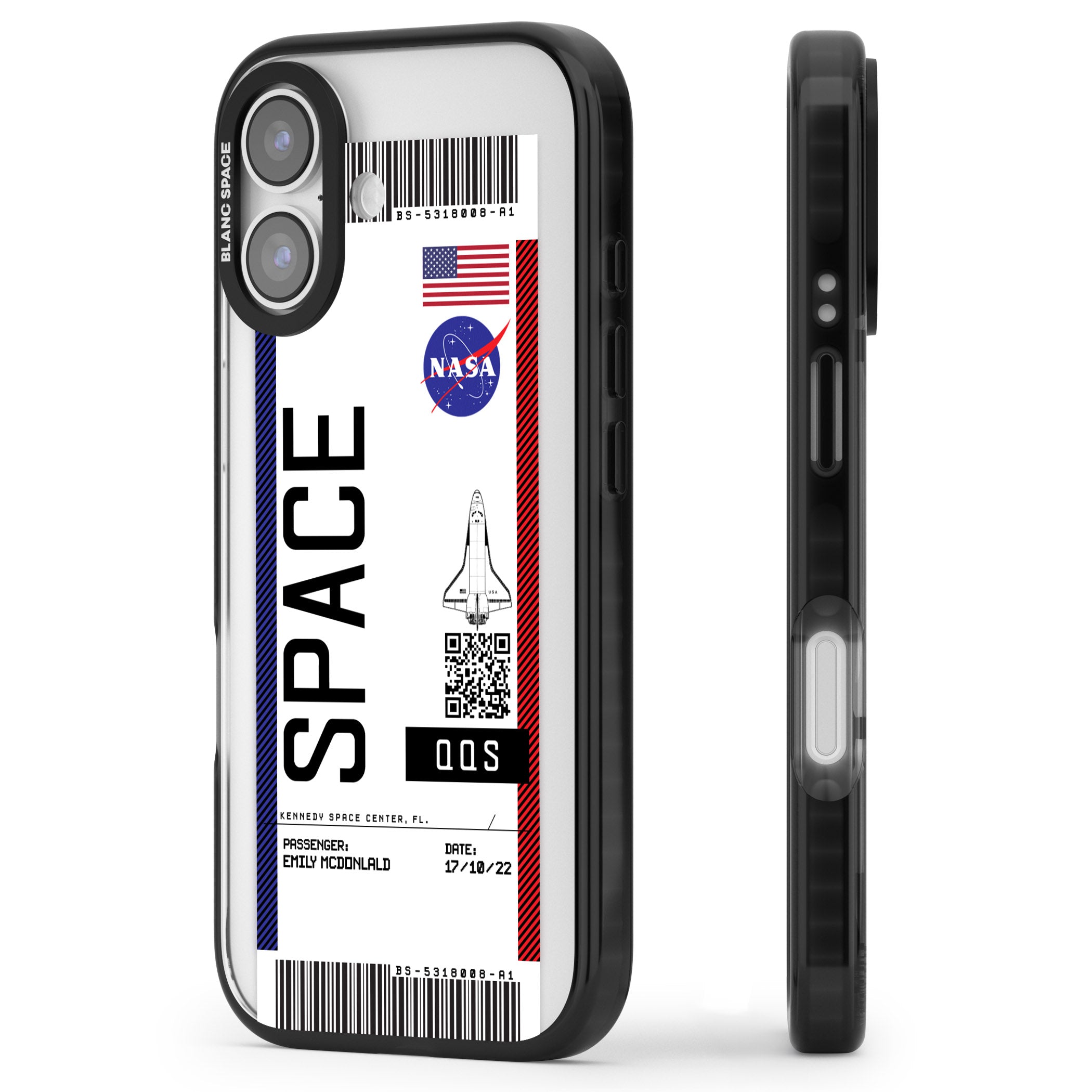Personalised Nasa Boarding Pass (Light) iPhone 17 Impact Black Phone Case Side Profile