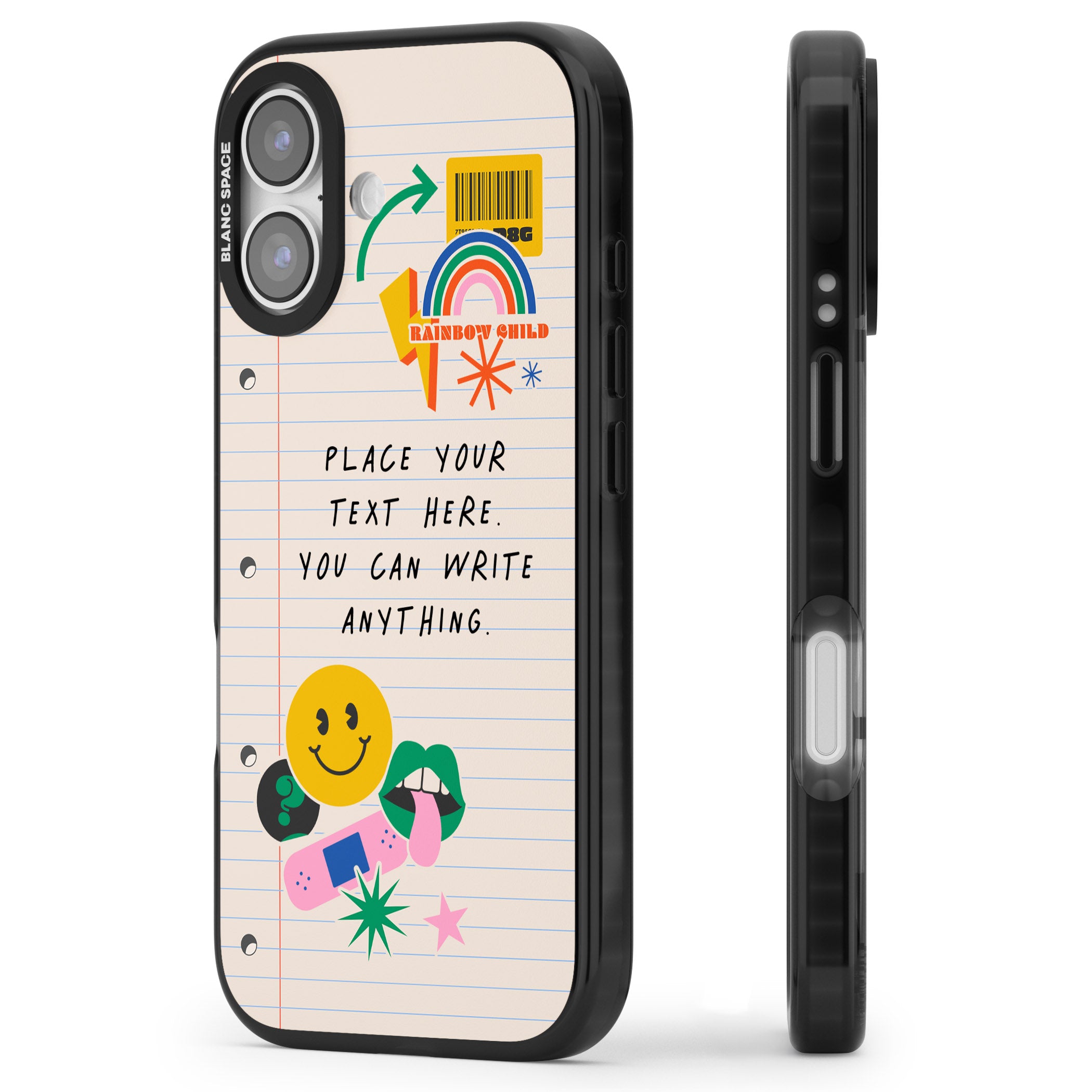 Personalised Retro Rainbow Fun iPhone 17 Impact Black Phone Case Side Profile