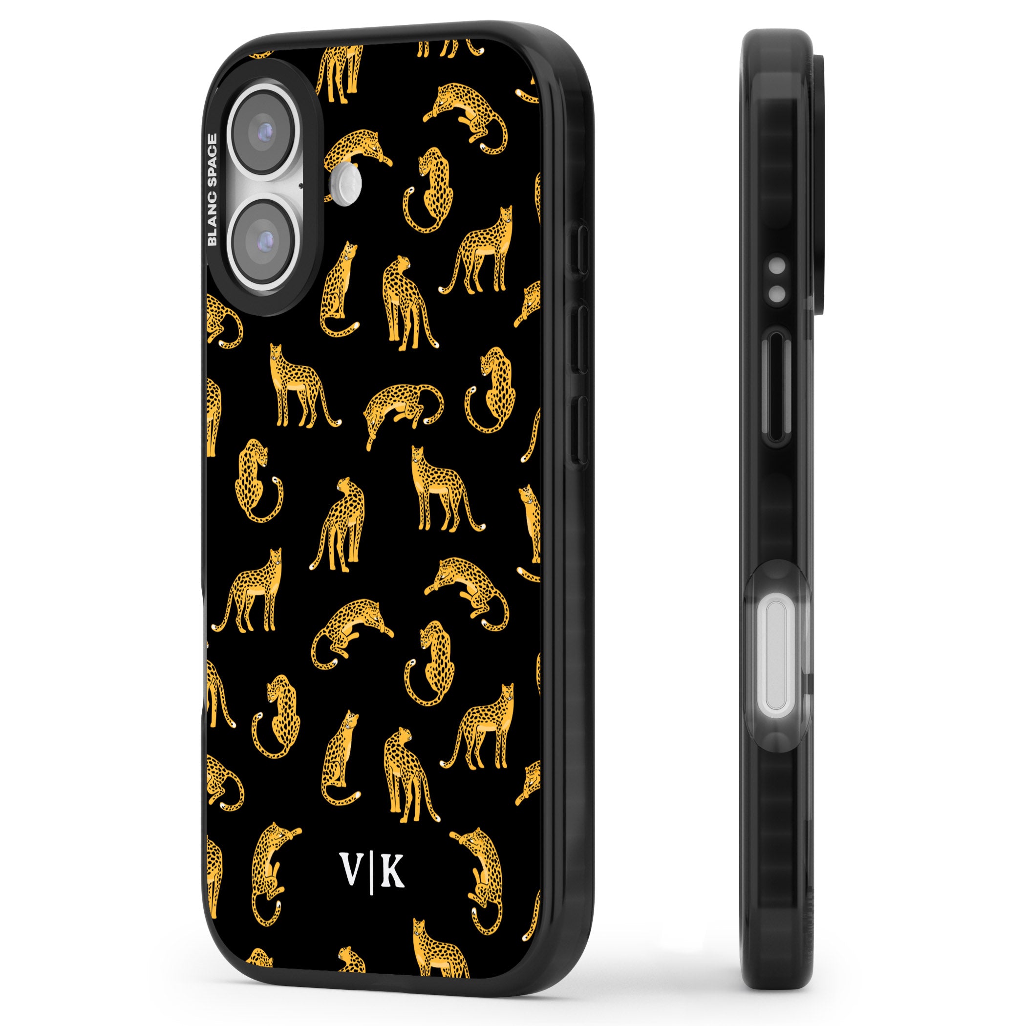 Personalised Gold Cheetah Pattern iPhone 17 Impact Black Phone Case Side Profile