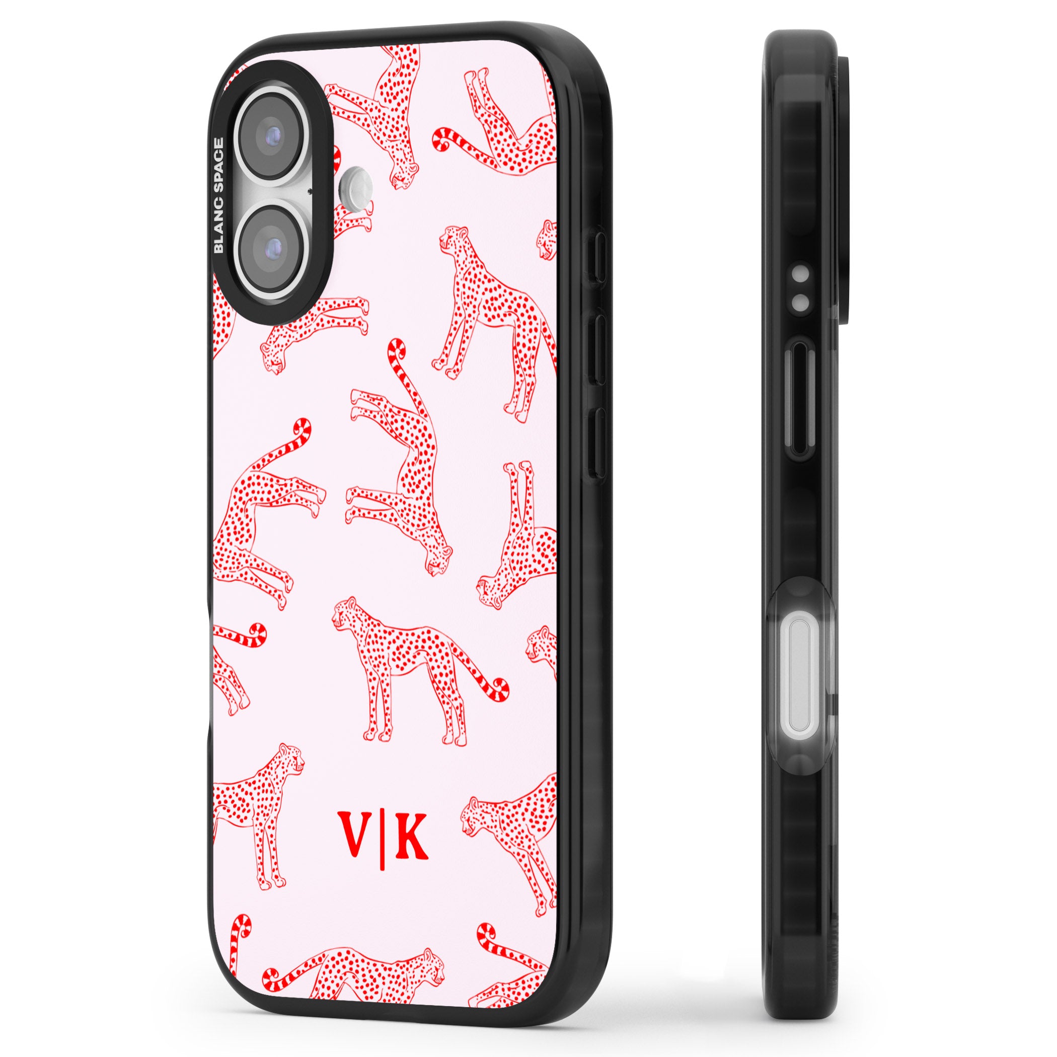 Personalised Red & Pink Cheetah iPhone 17 Impact Black Phone Case Side Profile