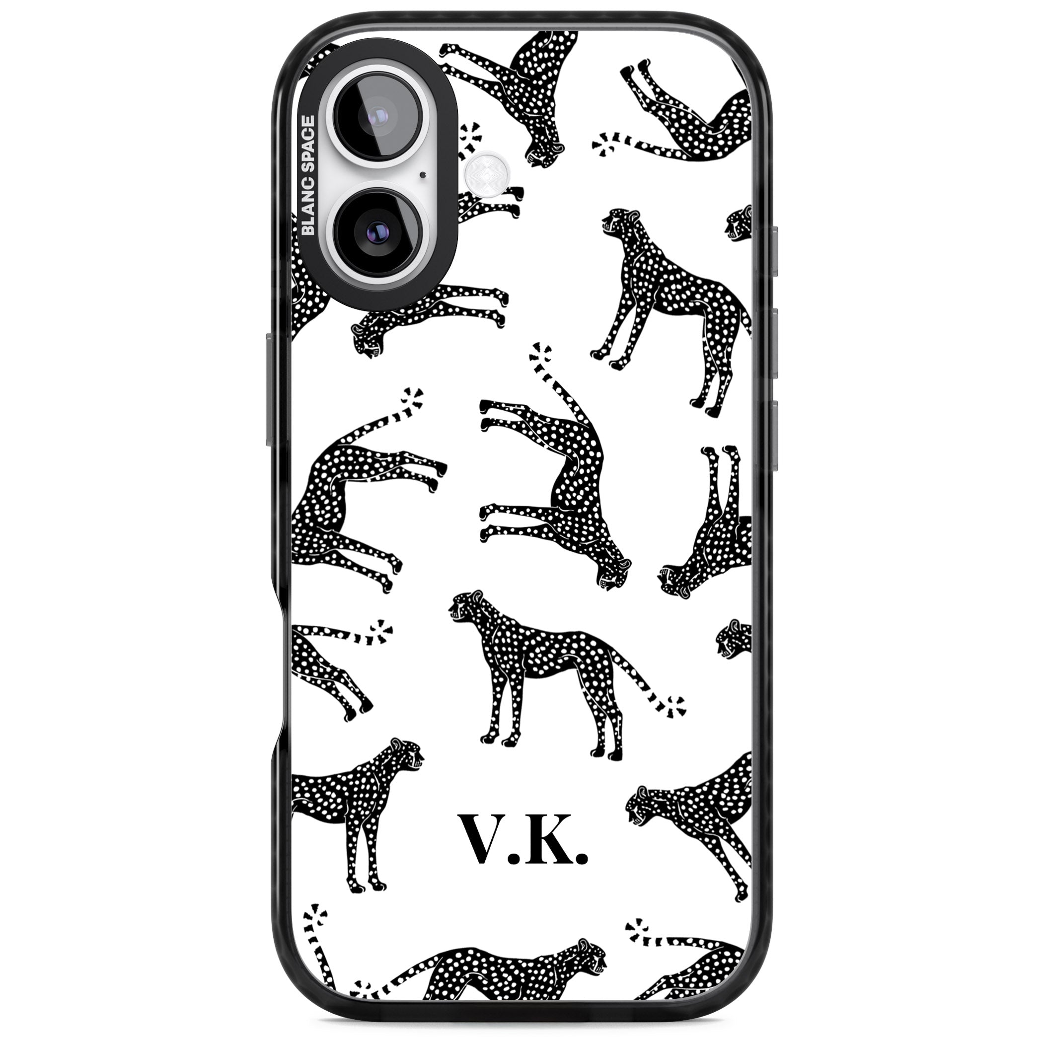 Personalised Black & White Cheetah Pattern iPhone 17 Impact Black Phone Case