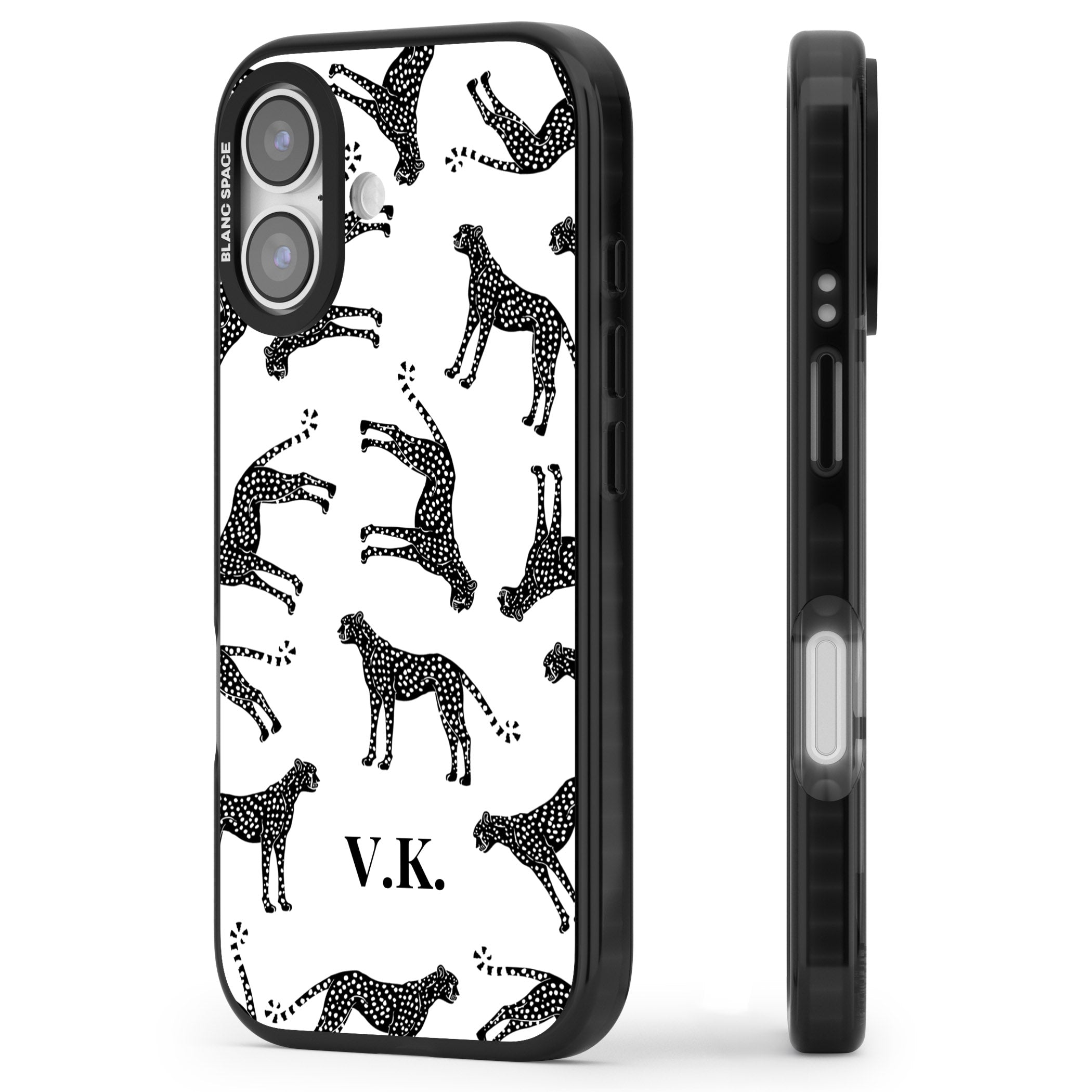 Personalised Black & White Cheetah Pattern iPhone 17 Impact Black Phone Case Side Profile