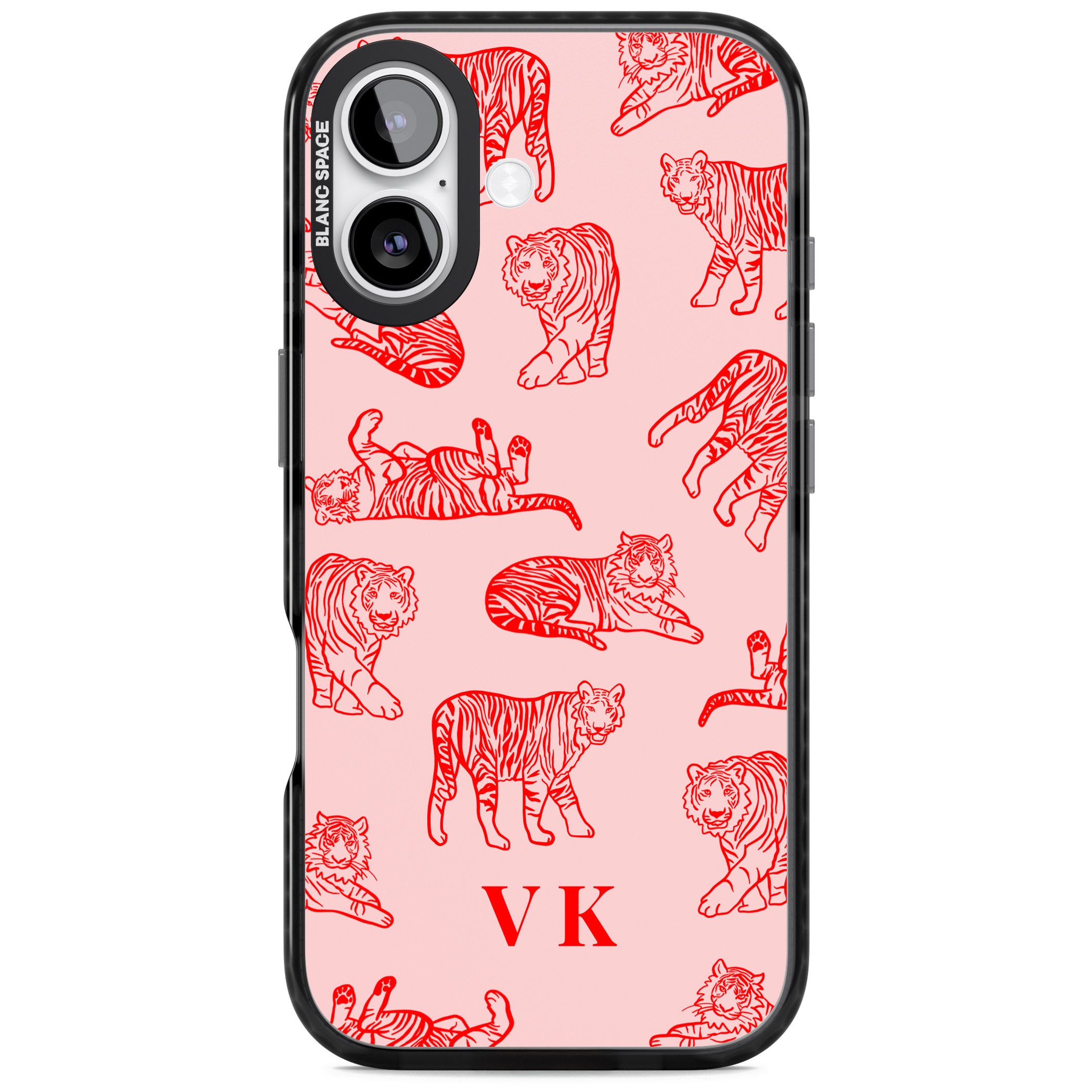 Personalised Red Tiger Outlines On Pink iPhone 17 Impact Black Phone Case
