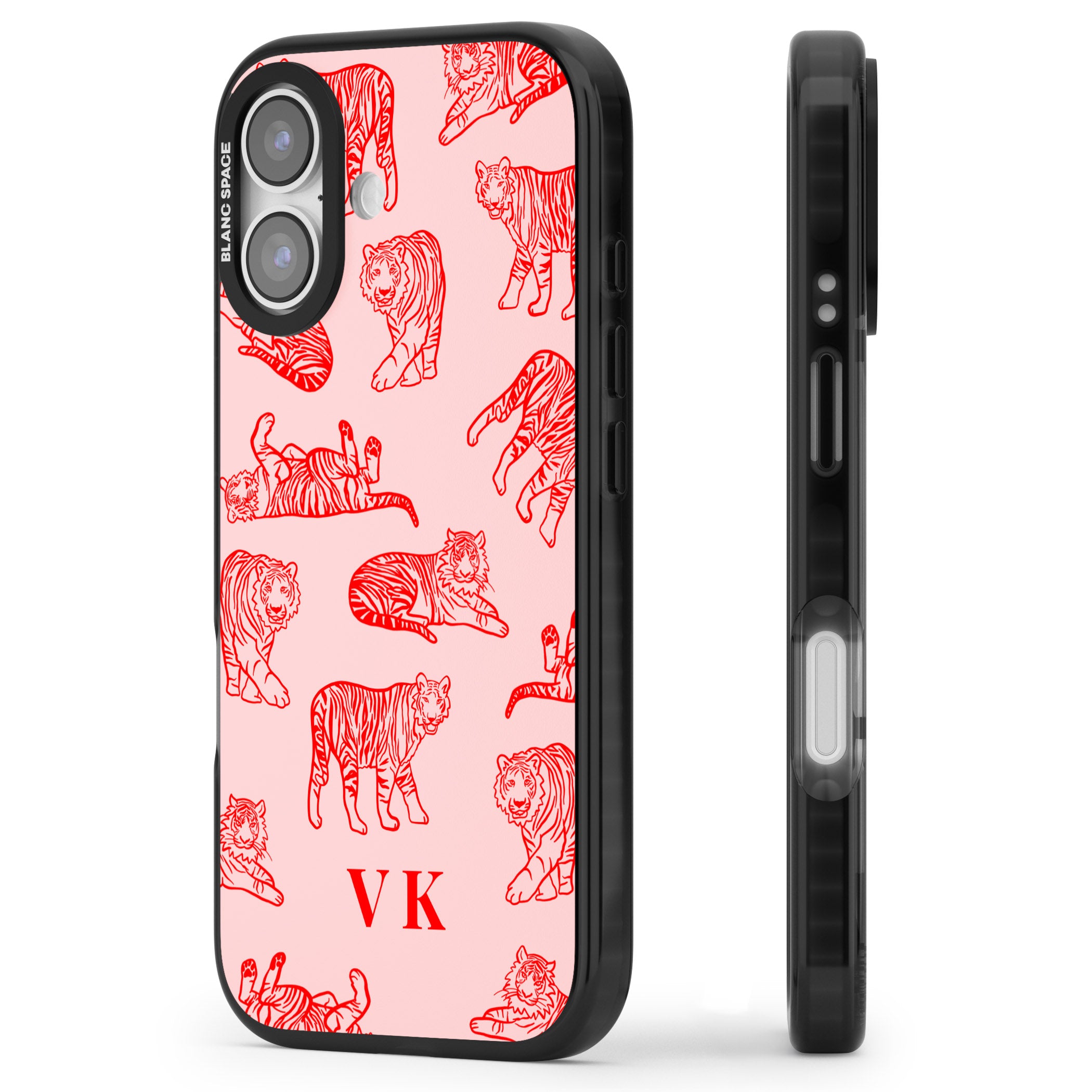 Personalised Red Tiger Outlines On Pink iPhone 17 Impact Black Phone Case Side Profile