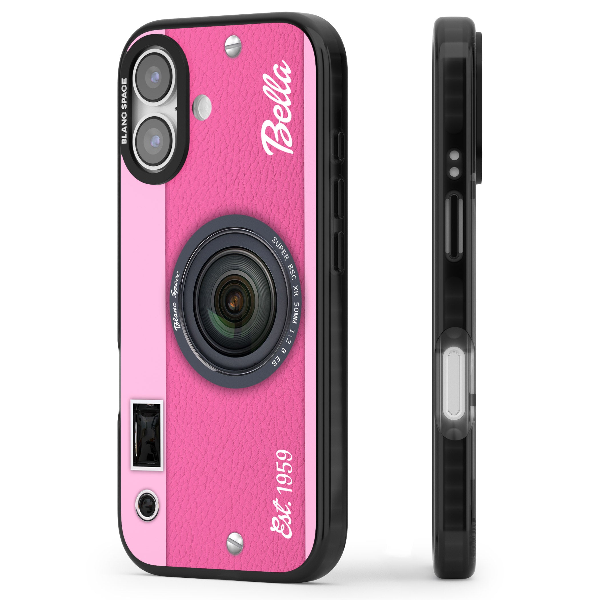 Personalised Pink Dream Camera iPhone 17 Impact Black Phone Case Side Profile