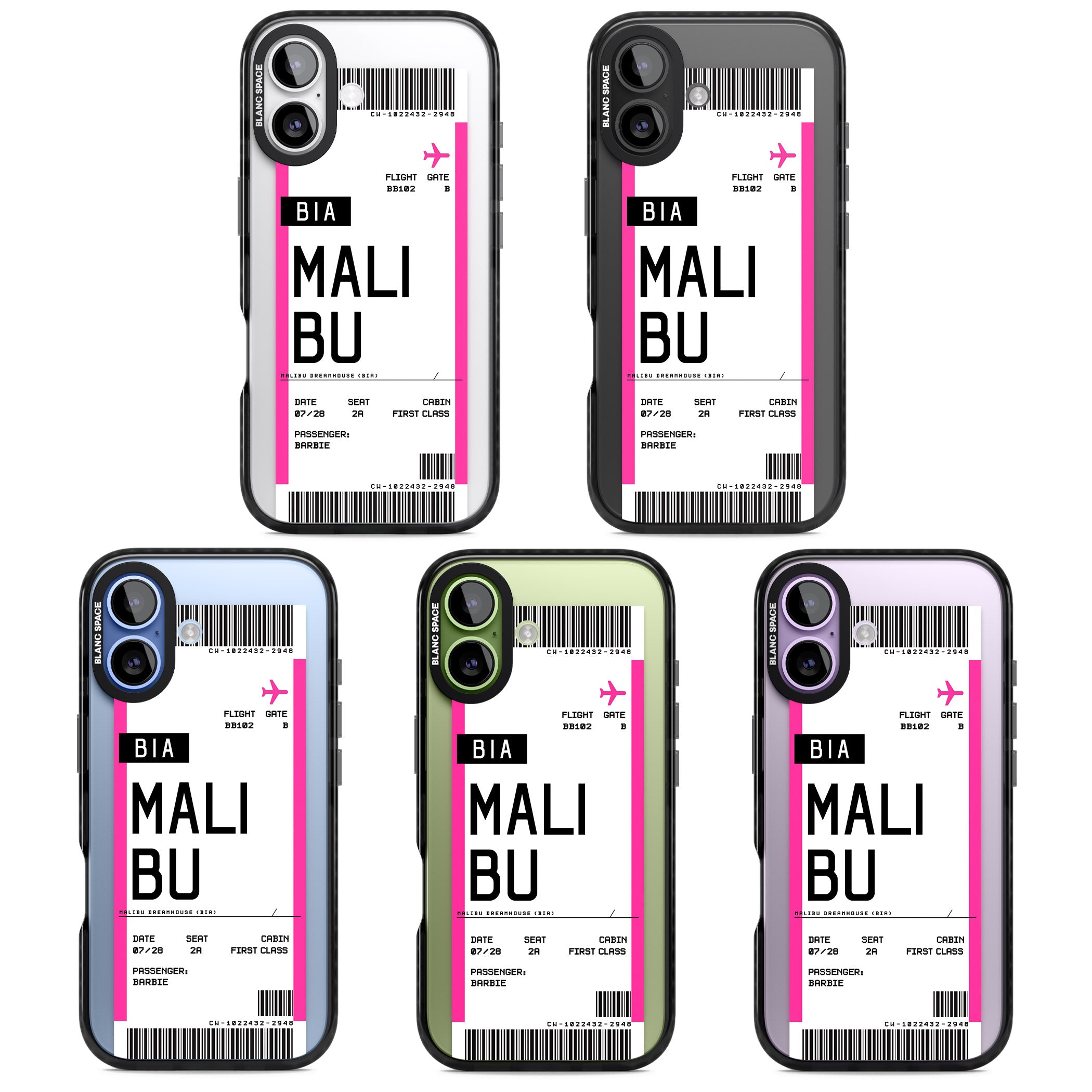 Personalised Pink Malibu Boarding Pass iPhone 17 Impact Black Phone Case APT Impact Protection