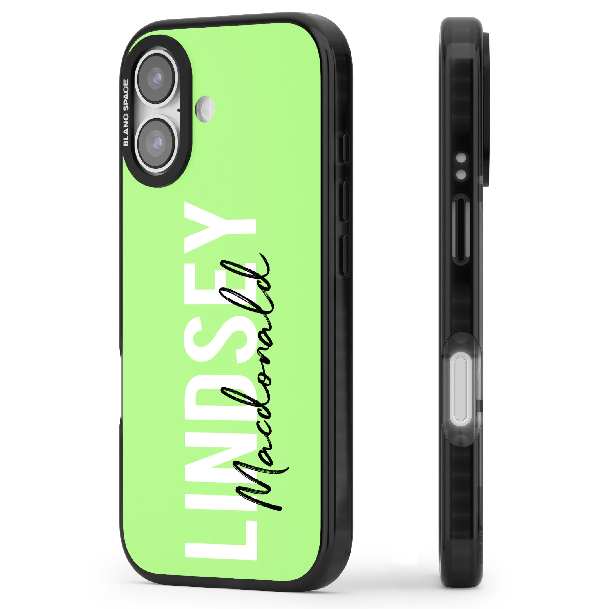Personalised Bold Name: Lime iPhone 17 Impact Black Phone Case Side Profile