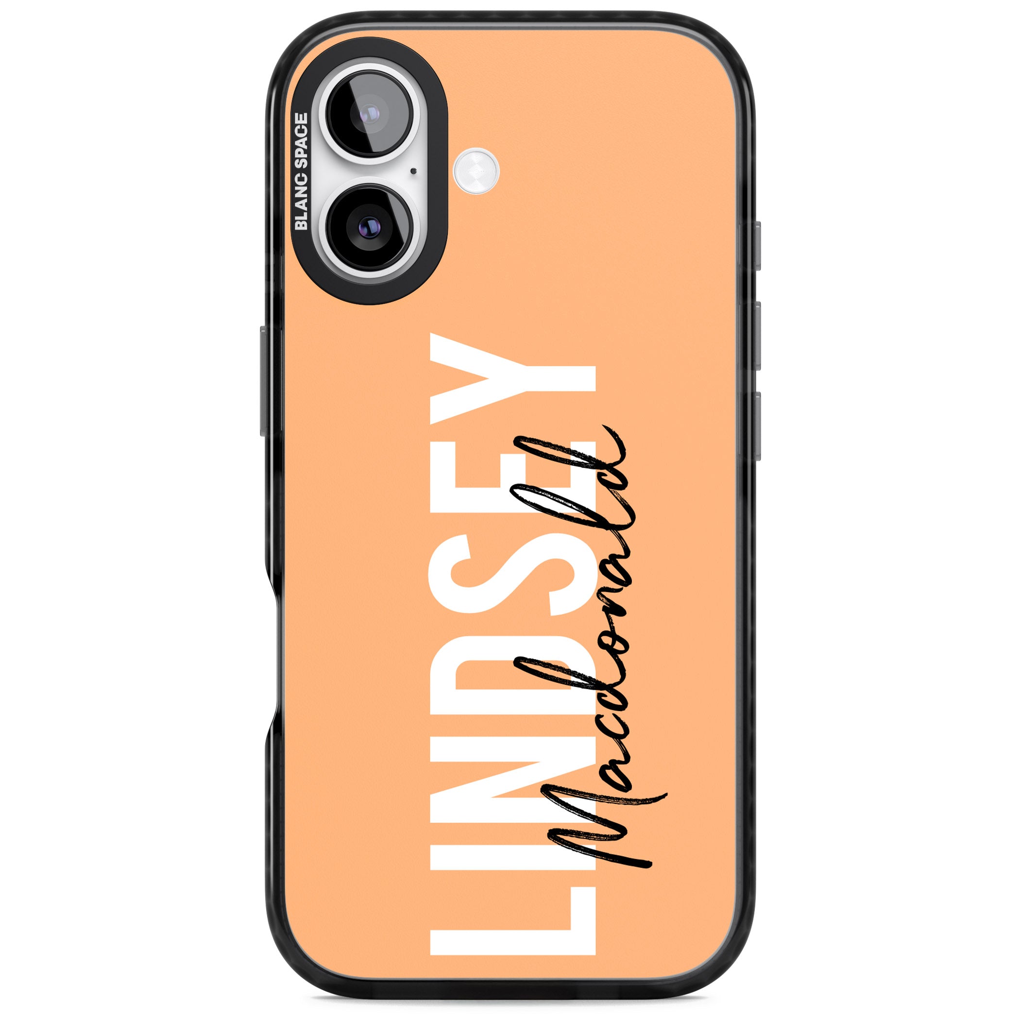 Personalised Bold Name: Peach iPhone 17 Impact Black Phone Case