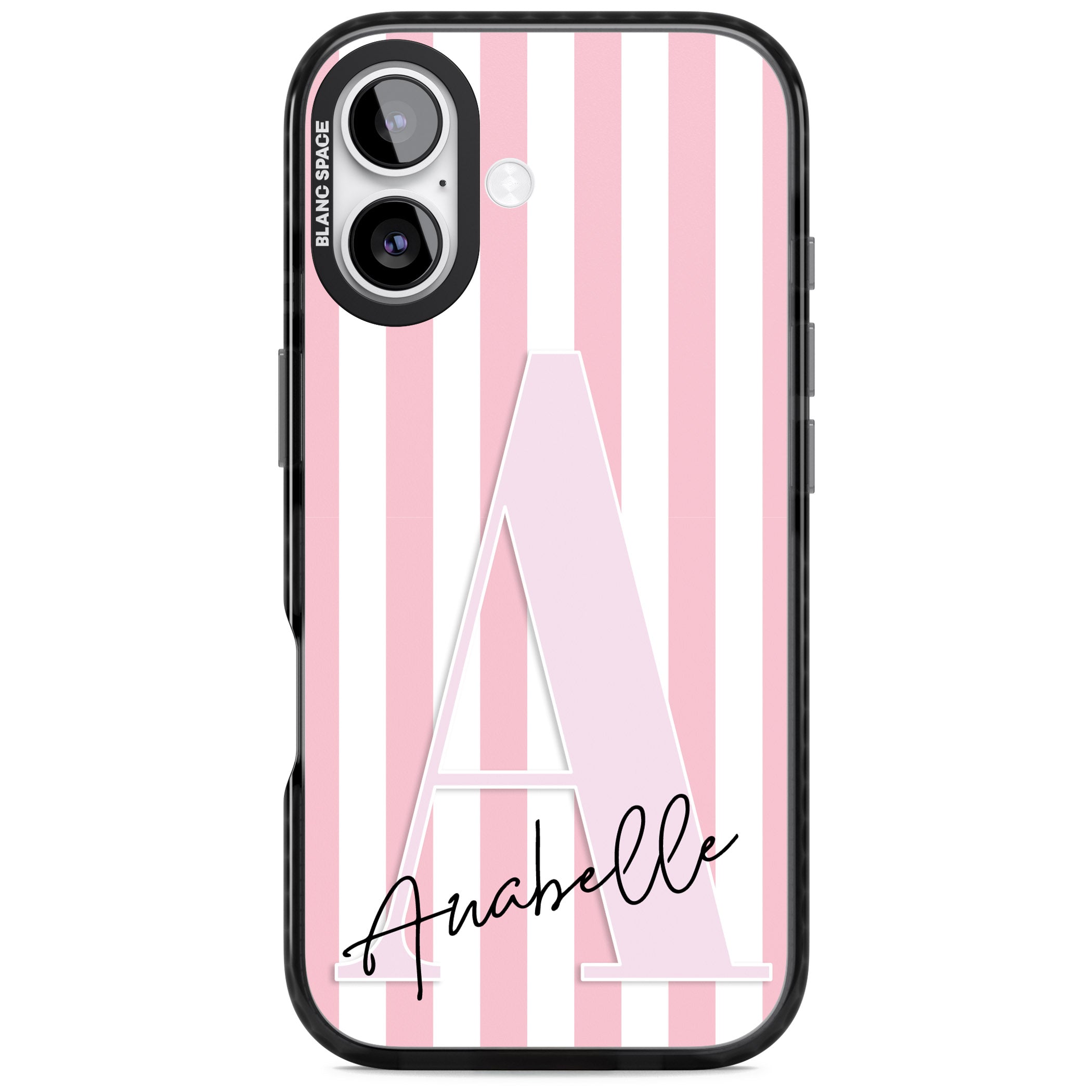 Personalised Pink Stripes & Monogram iPhone 17 Impact Black Phone Case