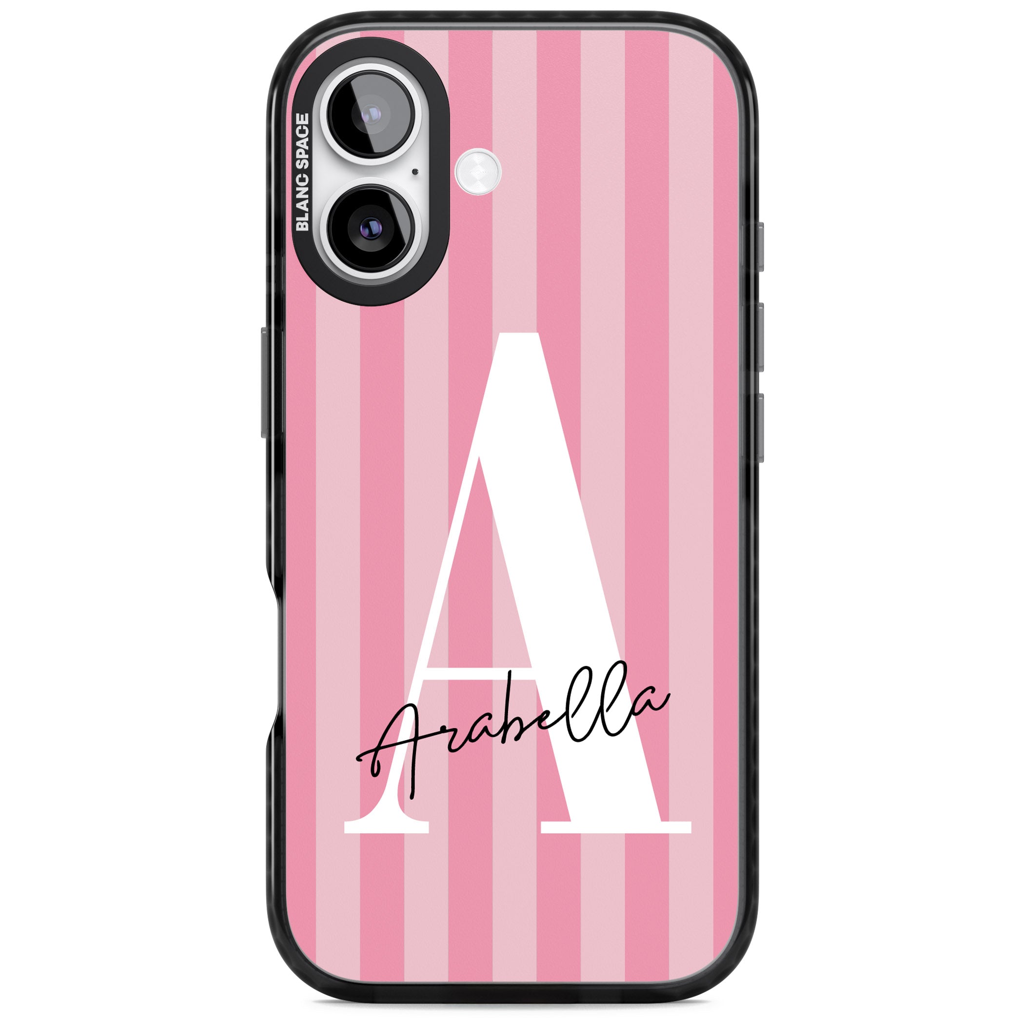 Personalised Pink Stripes Initial iPhone 17 Impact Black Phone Case