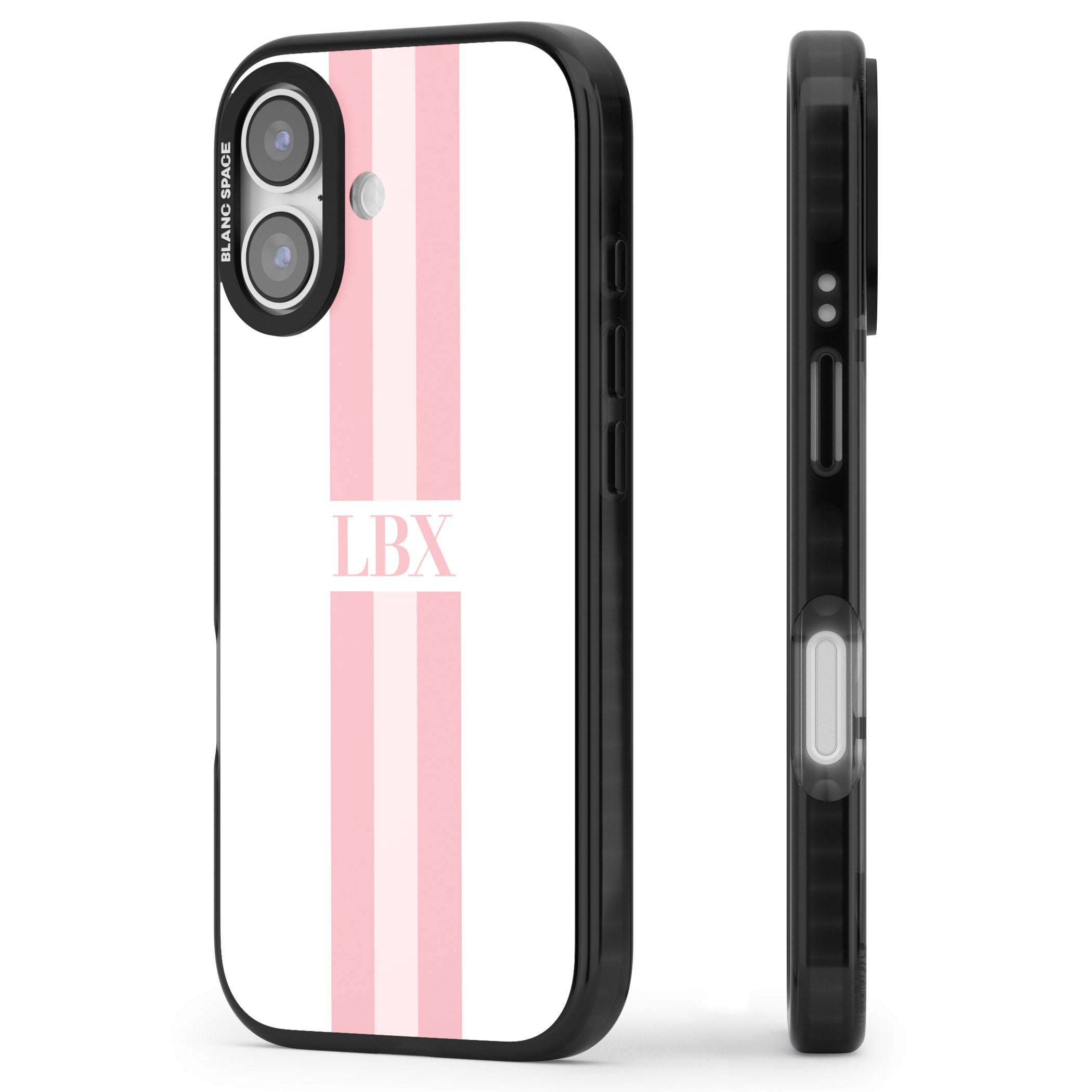 Personalised Minimal Pink Stripe iPhone 17 Impact Black Phone Case Side Profile