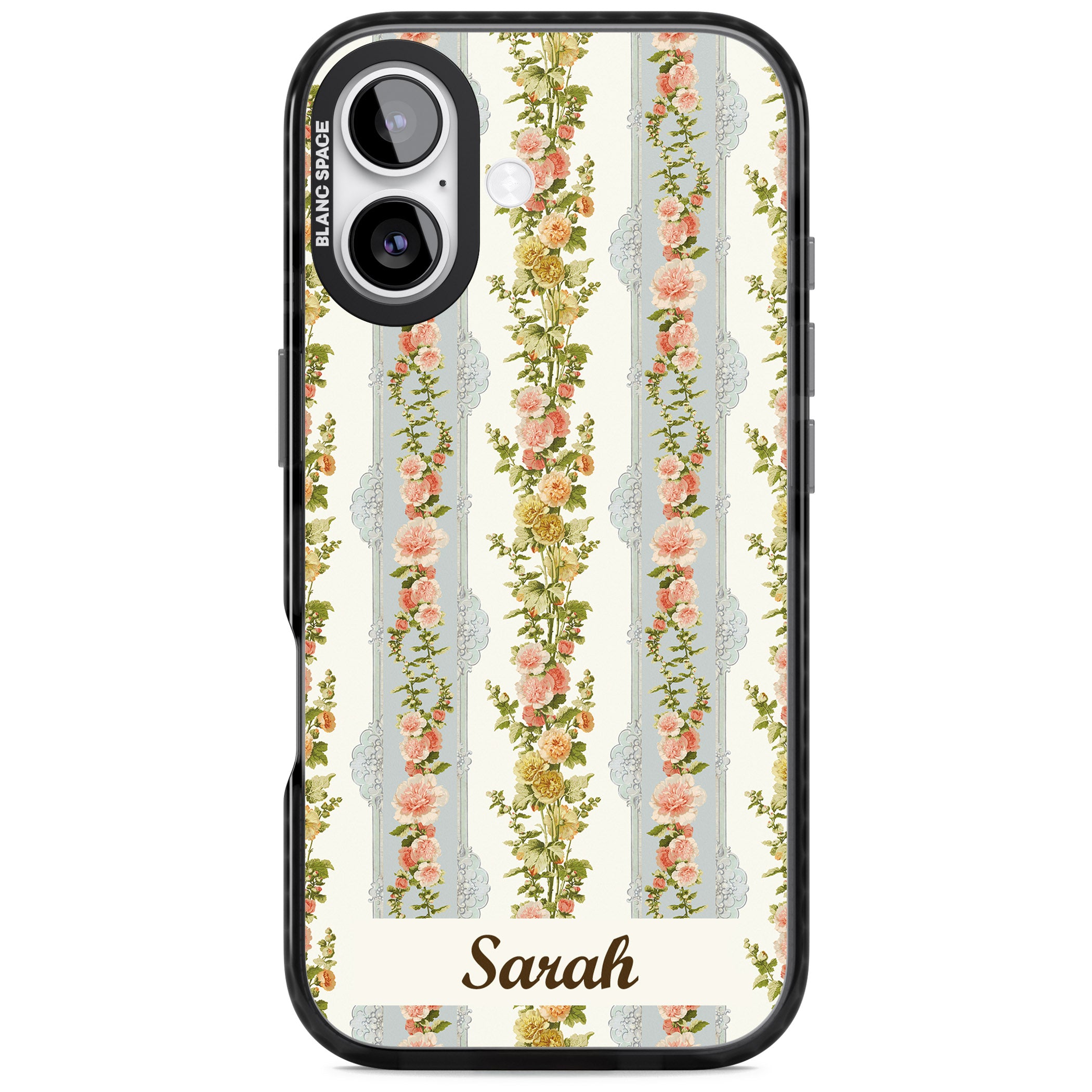 Personalised Vintage Floral Stripes iPhone 17 Impact Black Phone Case