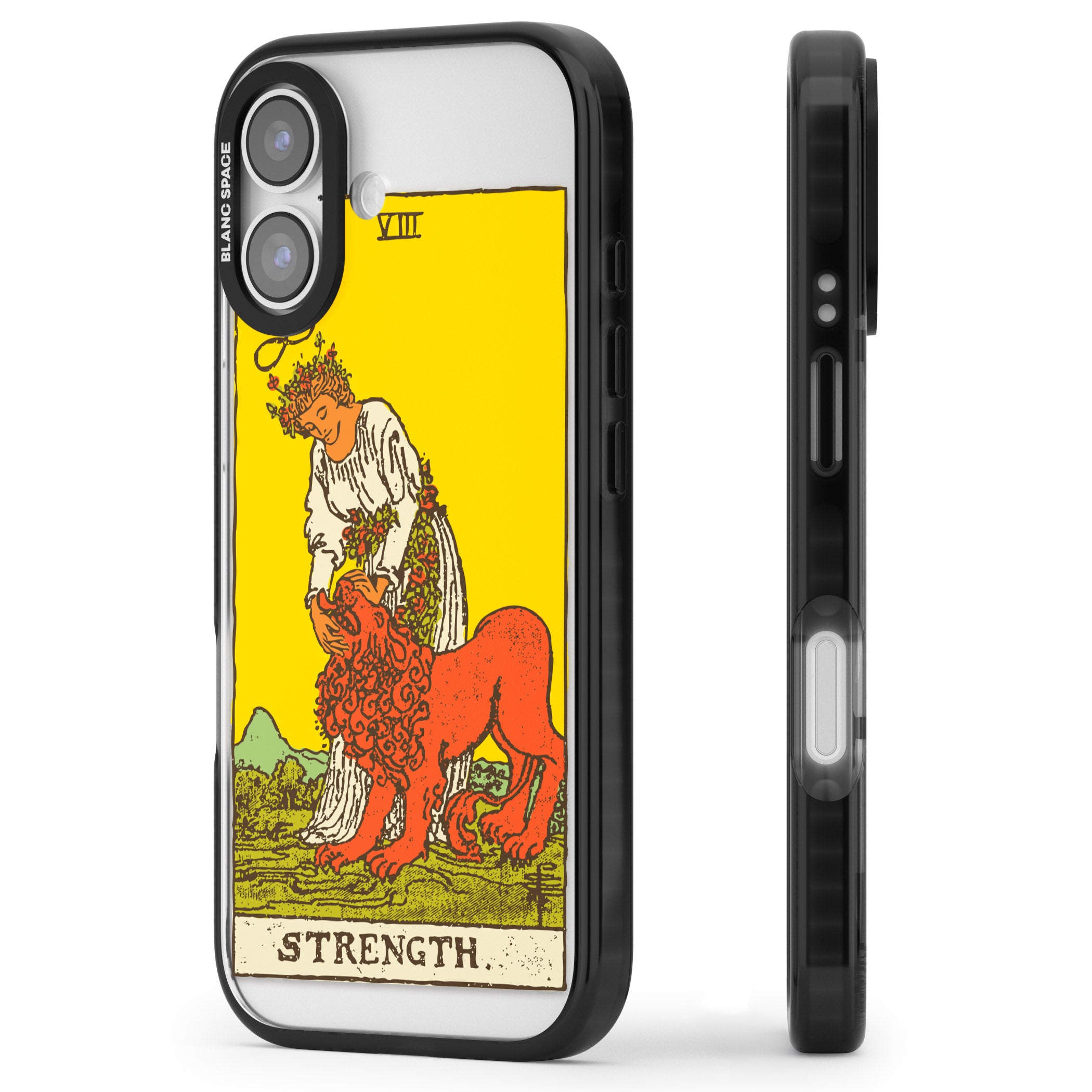 Personalised Strength Tarot Card (Color) iPhone 17 Impact Black Phone Case Side Profile