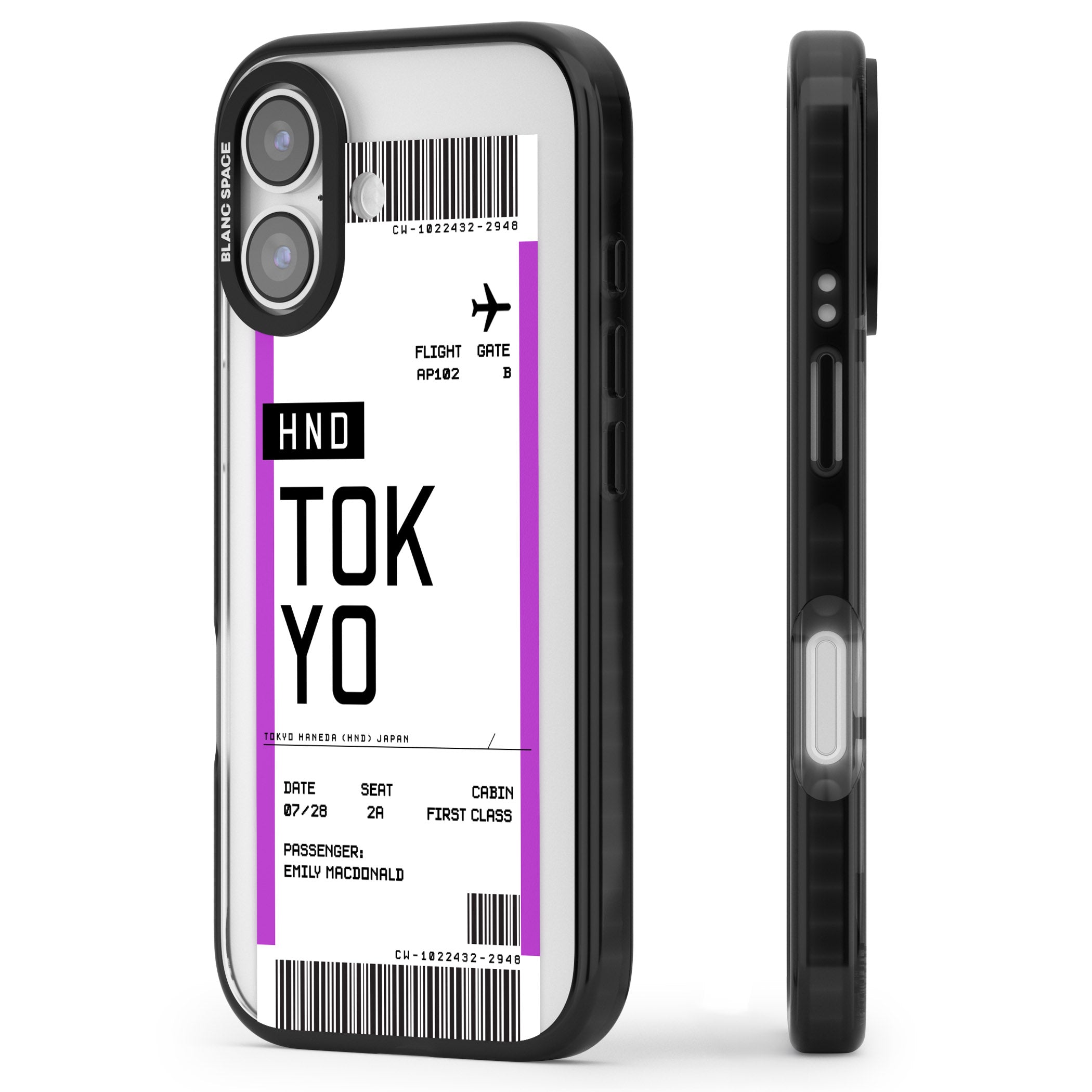 Personalised Tokyo Boarding Pass iPhone 17 Impact Black Phone Case Side Profile