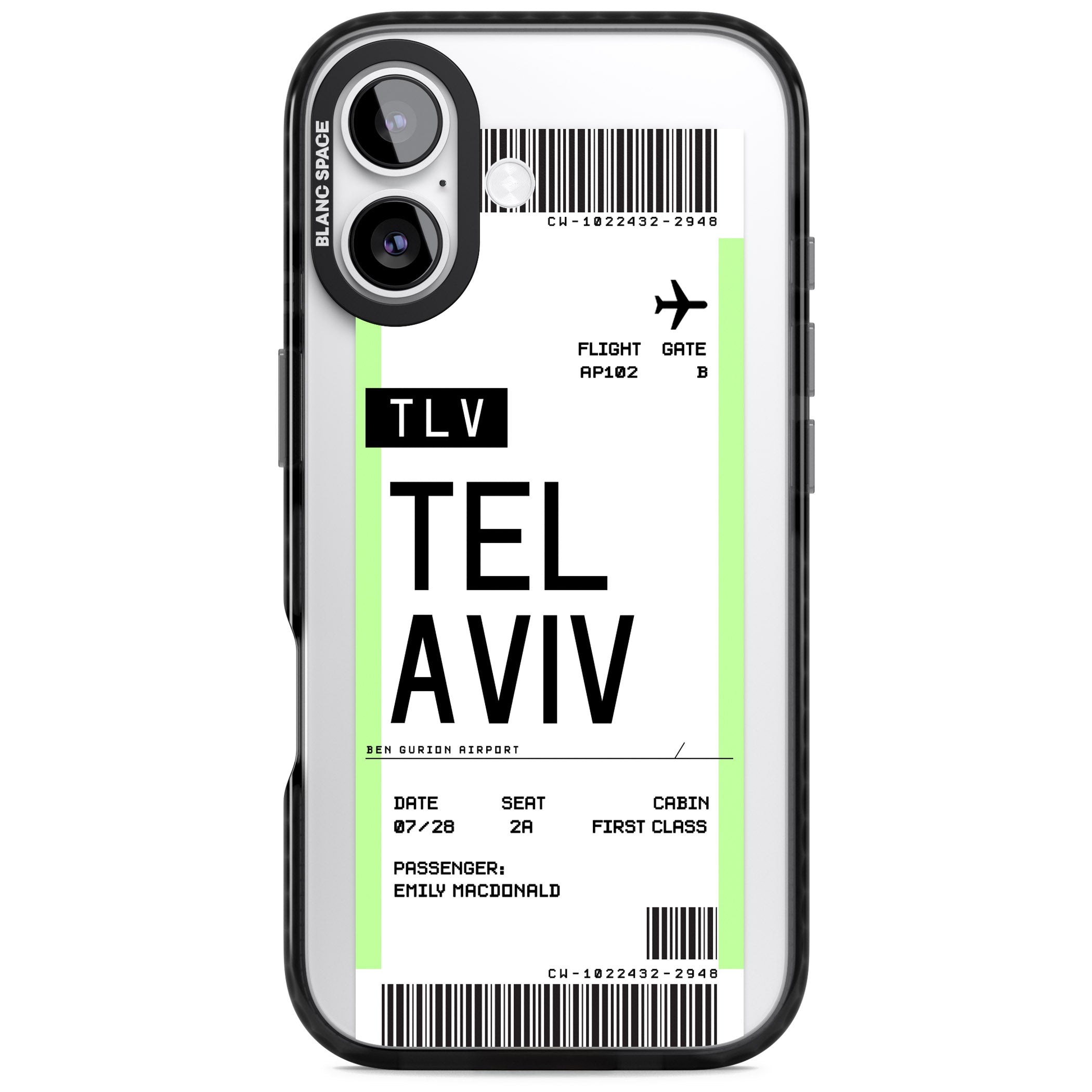 Personalised Tel Aviv Boarding Pass iPhone 17 Impact Black Phone Case