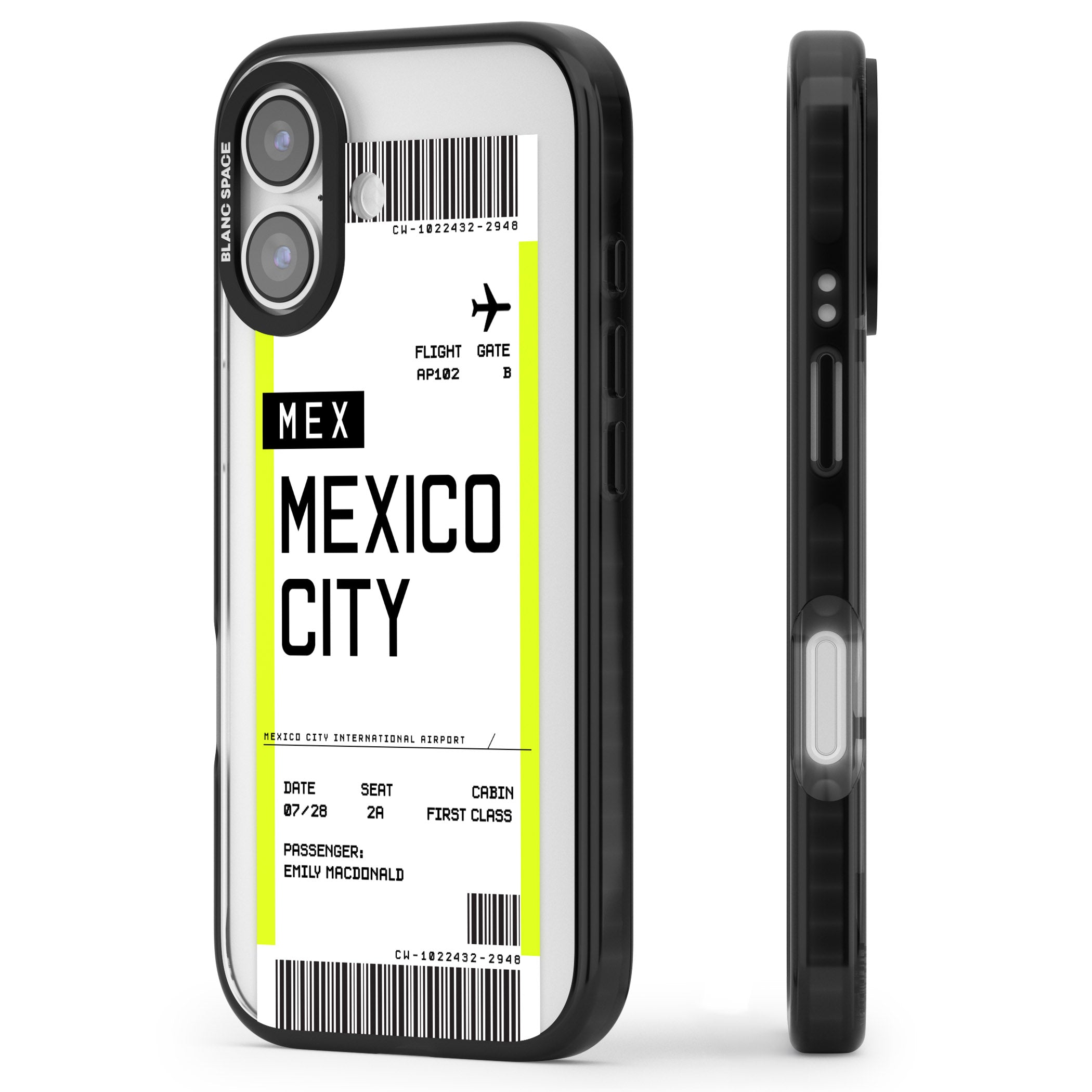 Personalised Mexico City Boarding Pass iPhone 17 Impact Black Phone Case Side Profile