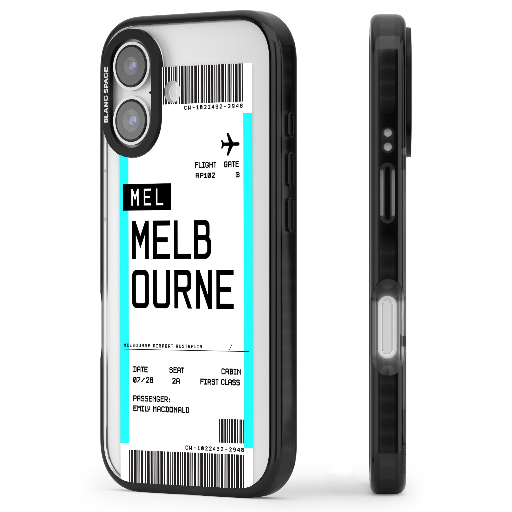 Personalised Melbourne Boarding Pass iPhone 17 Impact Black Phone Case Side Profile