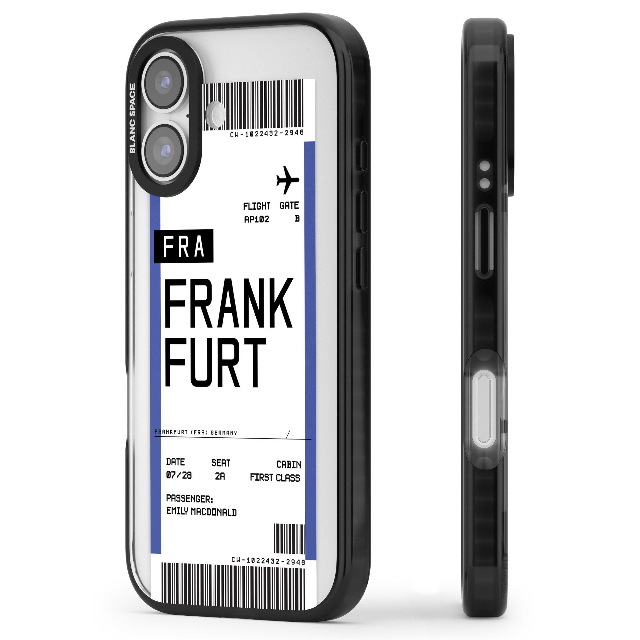 Personalised Frankfurt Boarding Pass iPhone 17 Impact Black Phone Case Side Profile