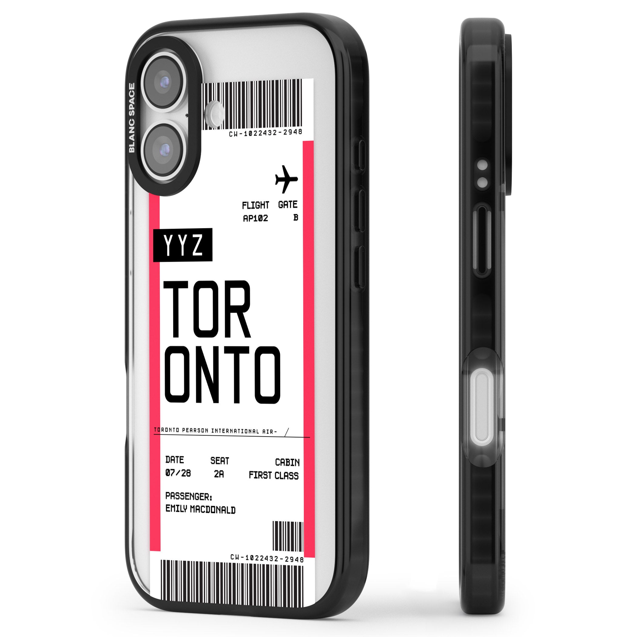 Personalised Toronto Boarding Pass iPhone 17 Impact Black Phone Case Side Profile
