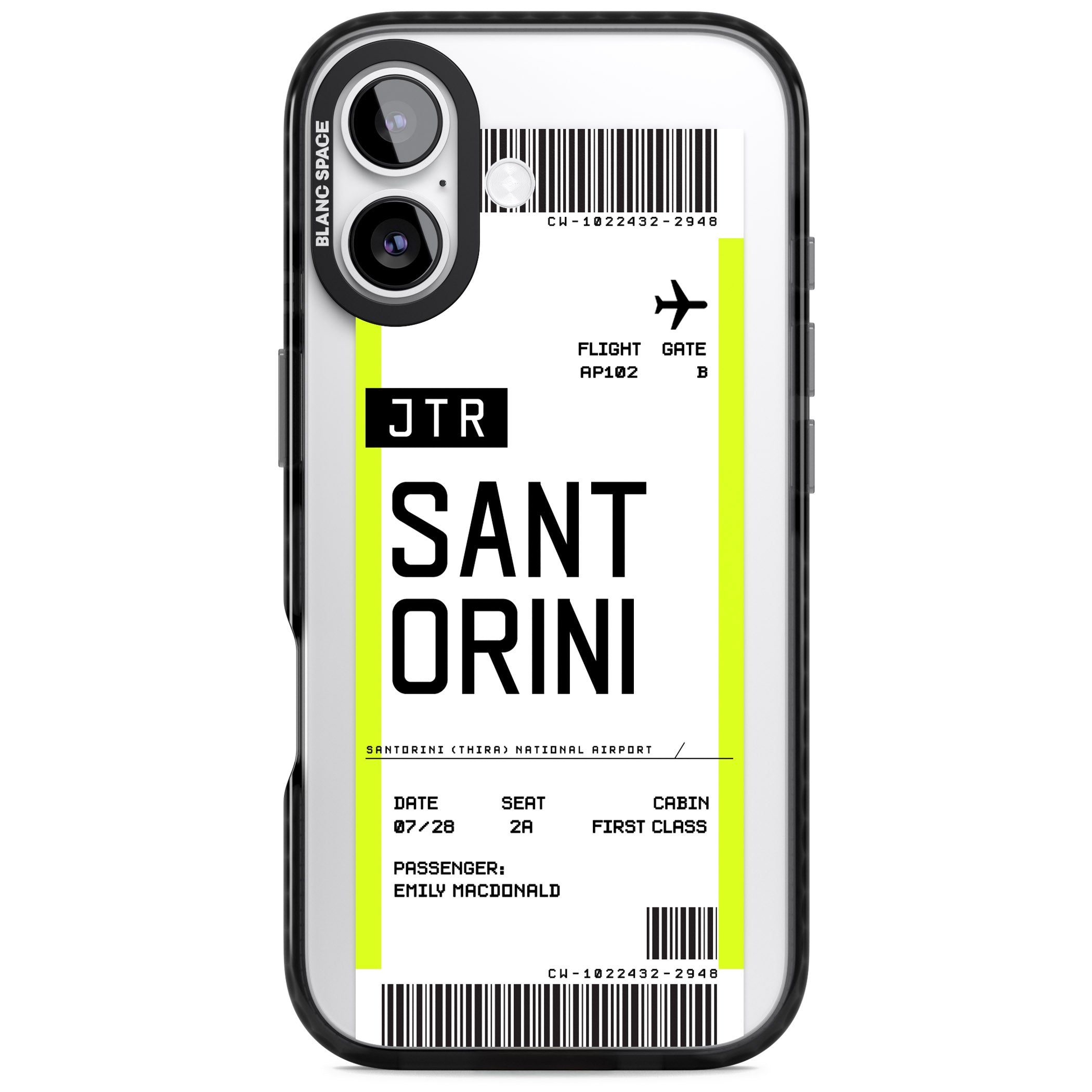 Personalised Santorini Boarding Pass iPhone 17 Impact Black Phone Case