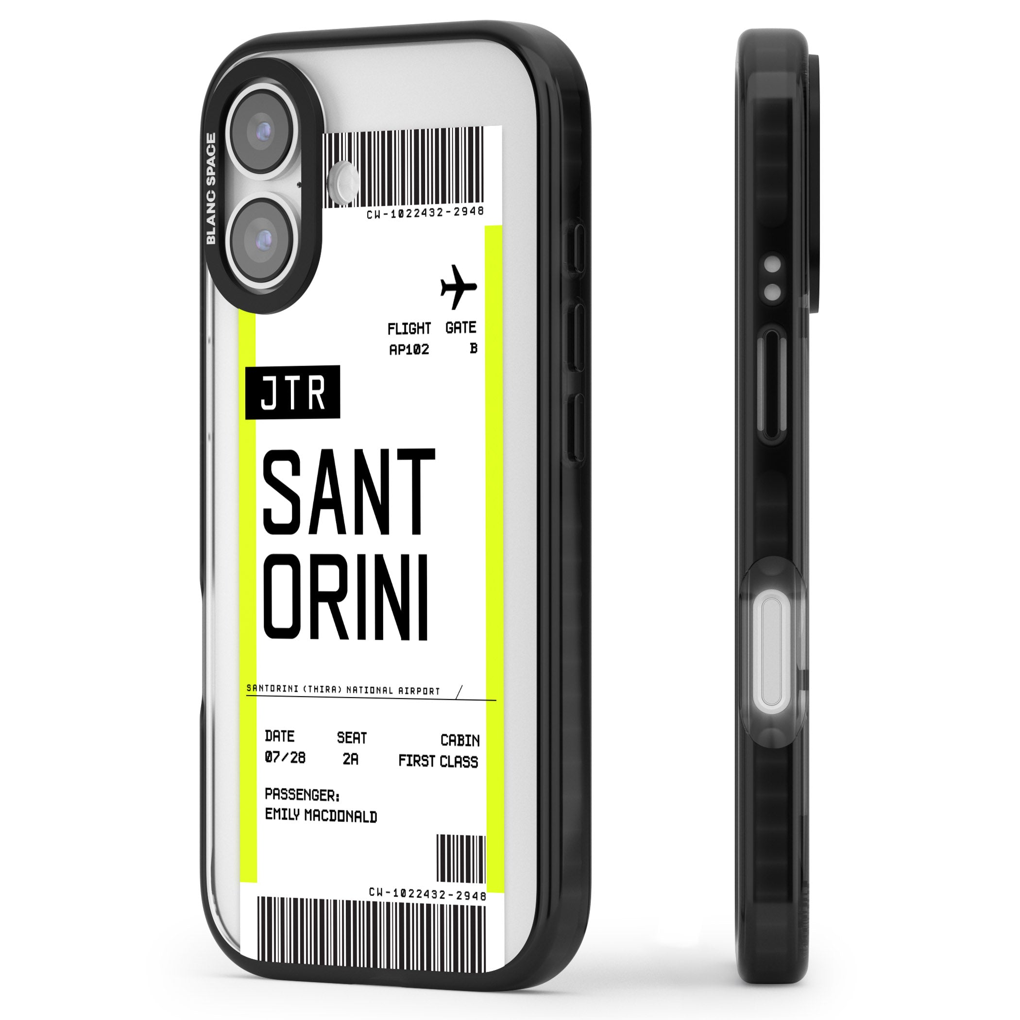 Personalised Santorini Boarding Pass iPhone 17 Impact Black Phone Case Side Profile