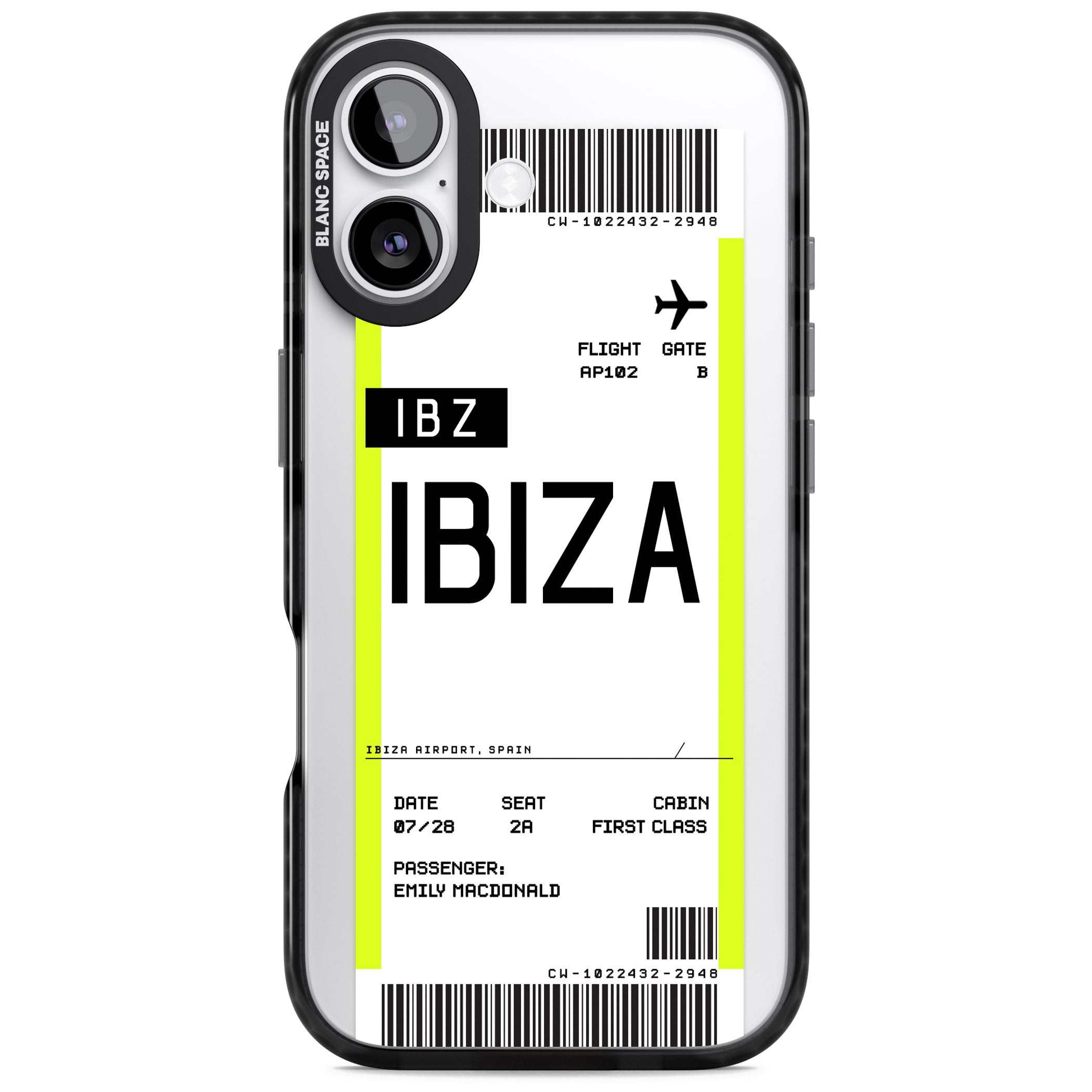 Personalised Ibiza Boarding Pass iPhone 17 Impact Black Phone Case