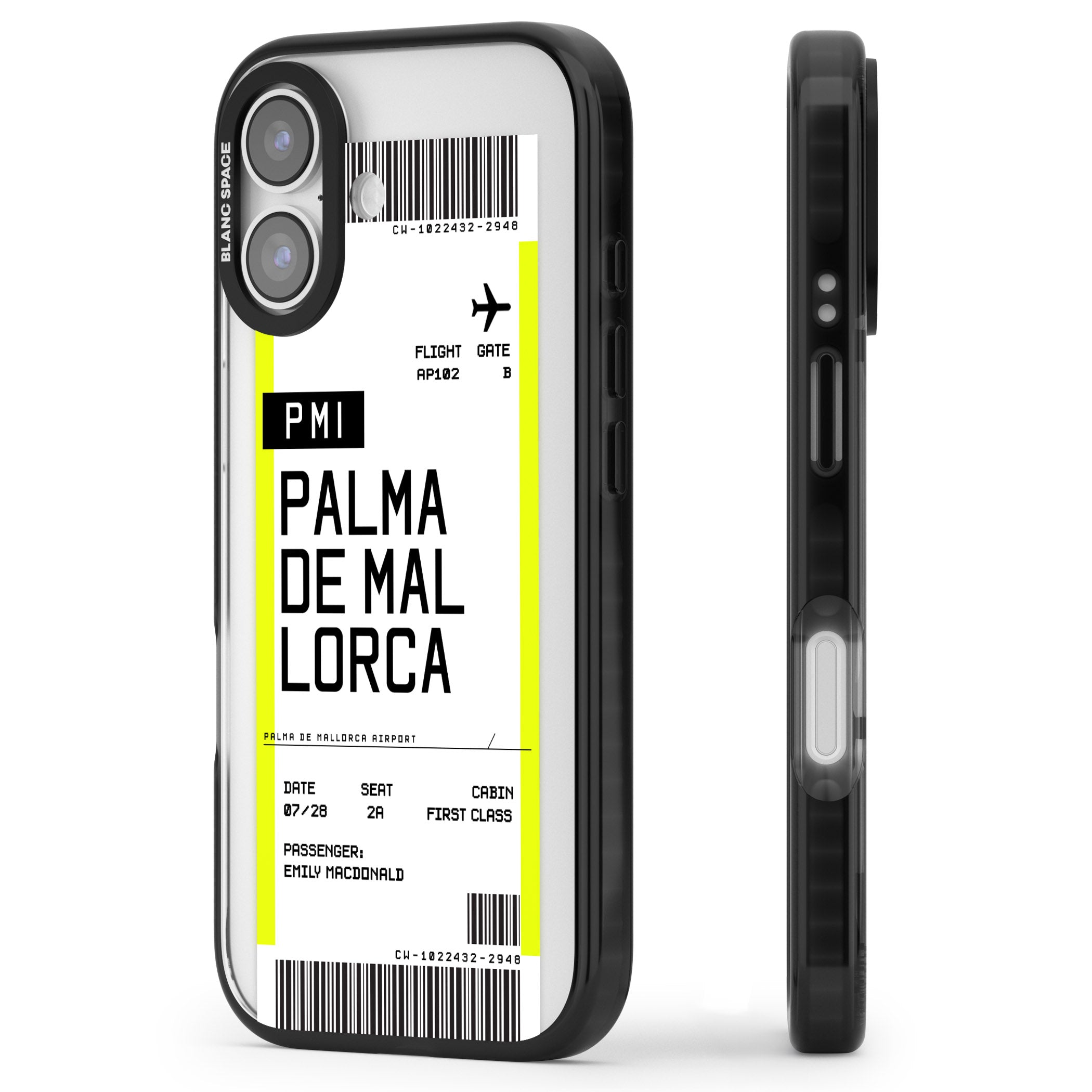 Personalised Palma De Mallorca Boarding Pass iPhone 17 Impact Black Phone Case Side Profile