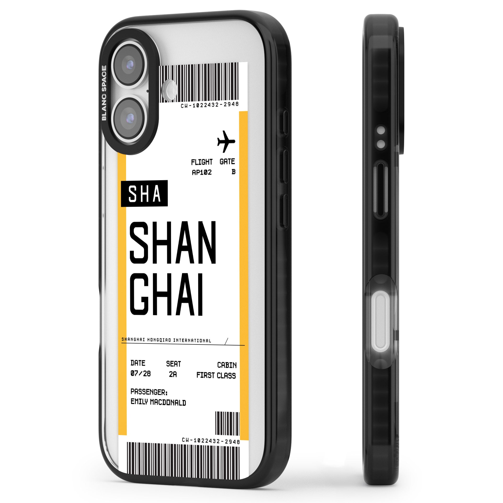 Personalised Shanghai Boarding Pass iPhone 17 Impact Black Phone Case Side Profile