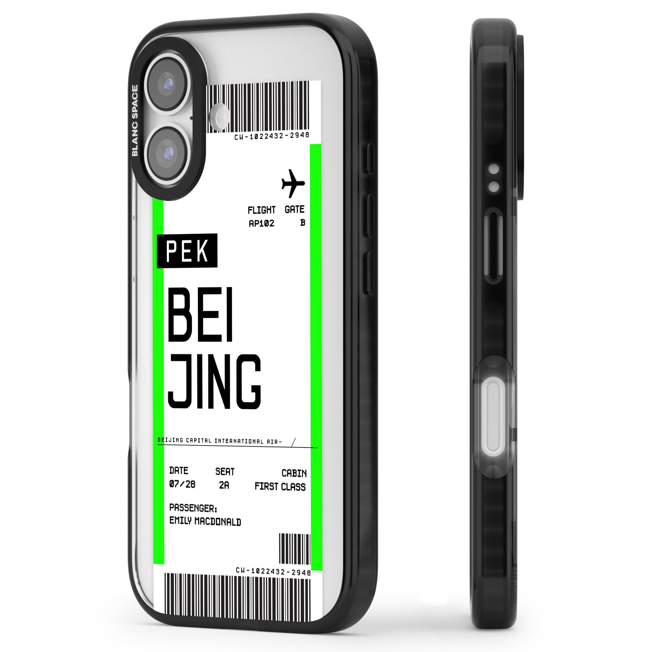 Personalised Beijing Boarding Pass iPhone 17 Impact Black Phone Case Side Profile