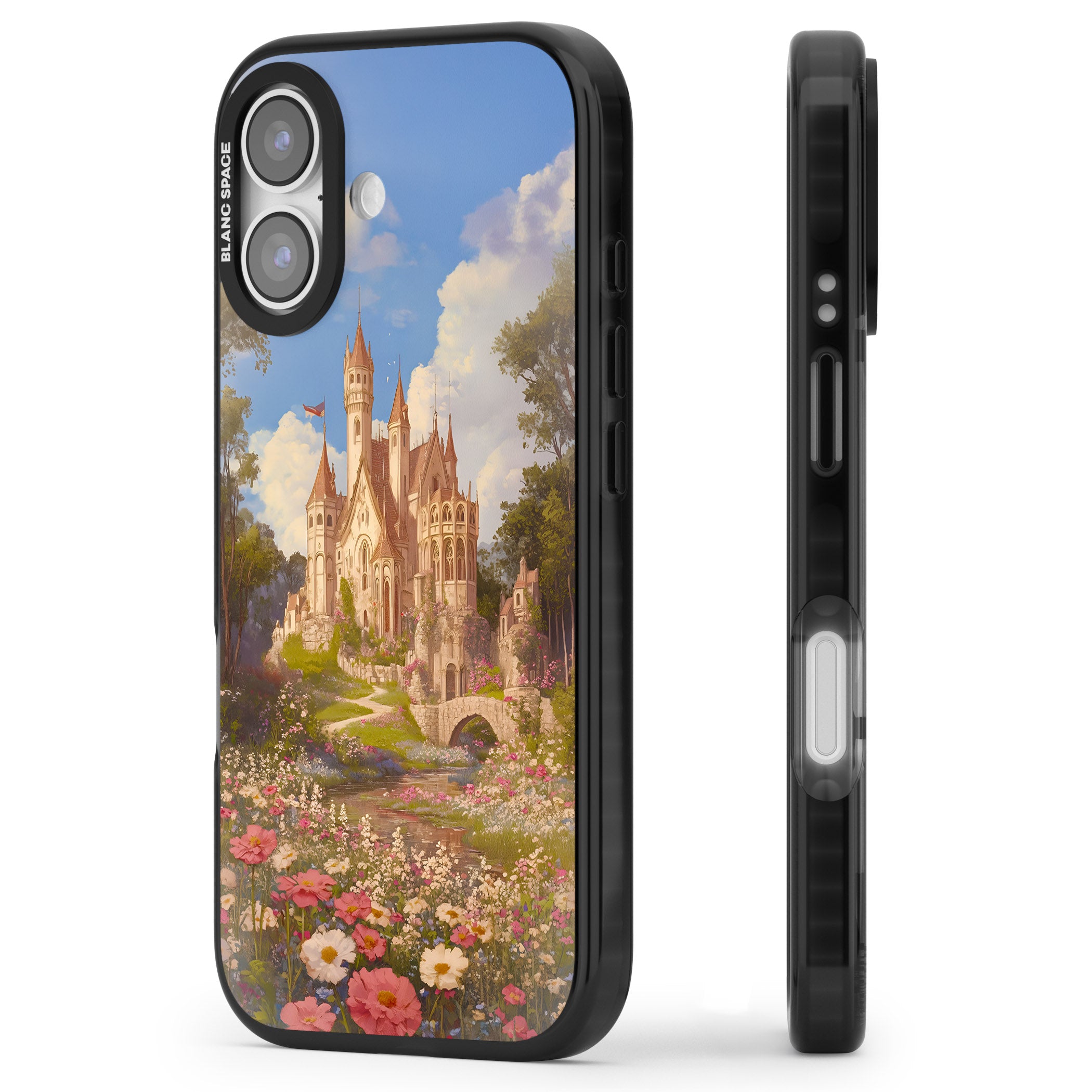Castle Flower Fields iPhone 17 Impact Black Phone Case Side Profile