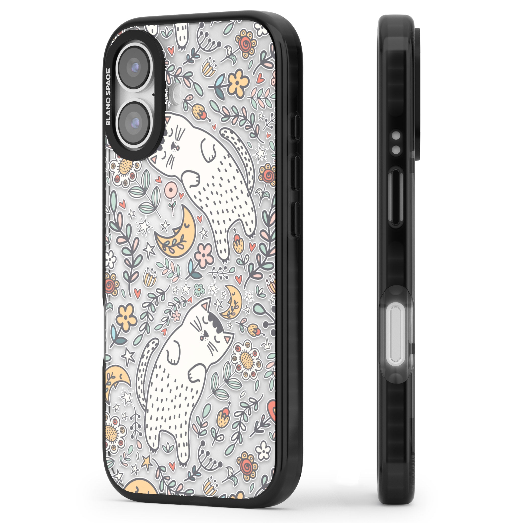 Sleeping Cat Pattern iPhone 17 Impact Black Phone Case Side Profile