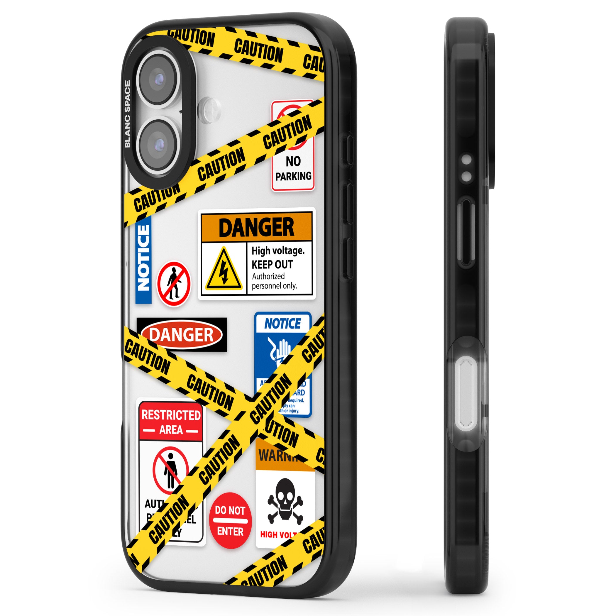 Caution Sign iPhone 17 Impact Black Phone Case Side Profile