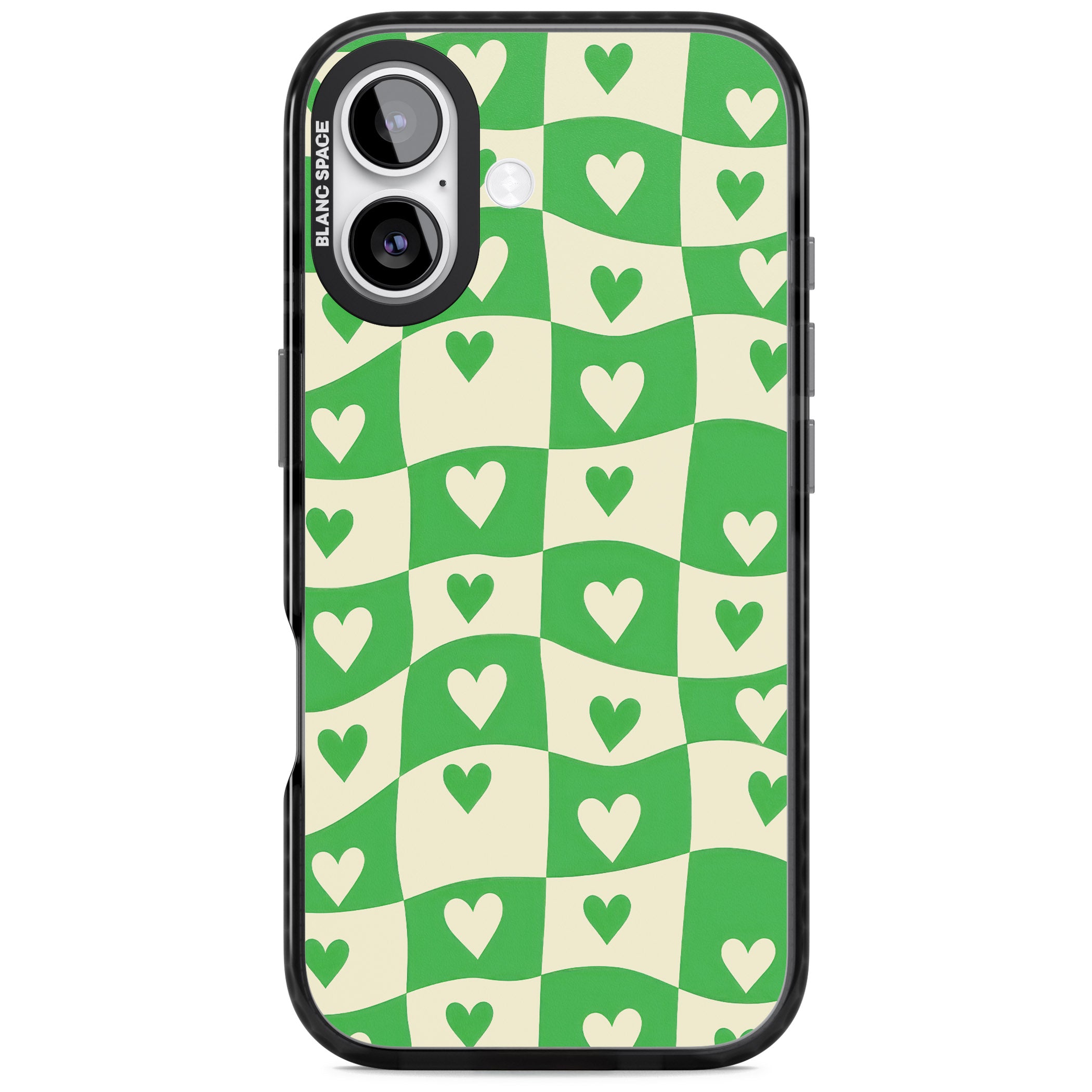 Green Wavy Checked Hearts iPhone 17 Impact Black Phone Case
