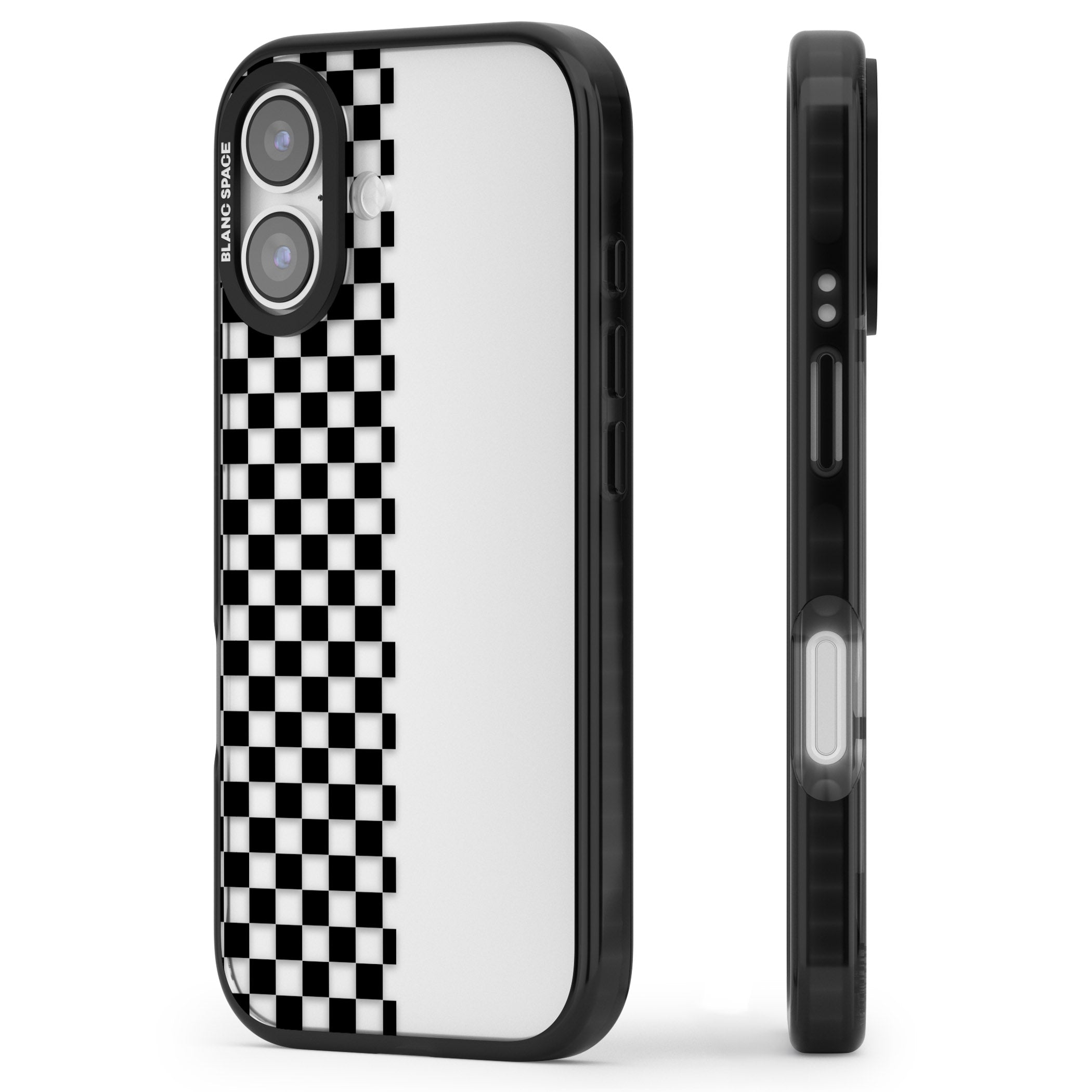 Checker: Half Black Check On Clear iPhone 17 Impact Black Phone Case Side Profile