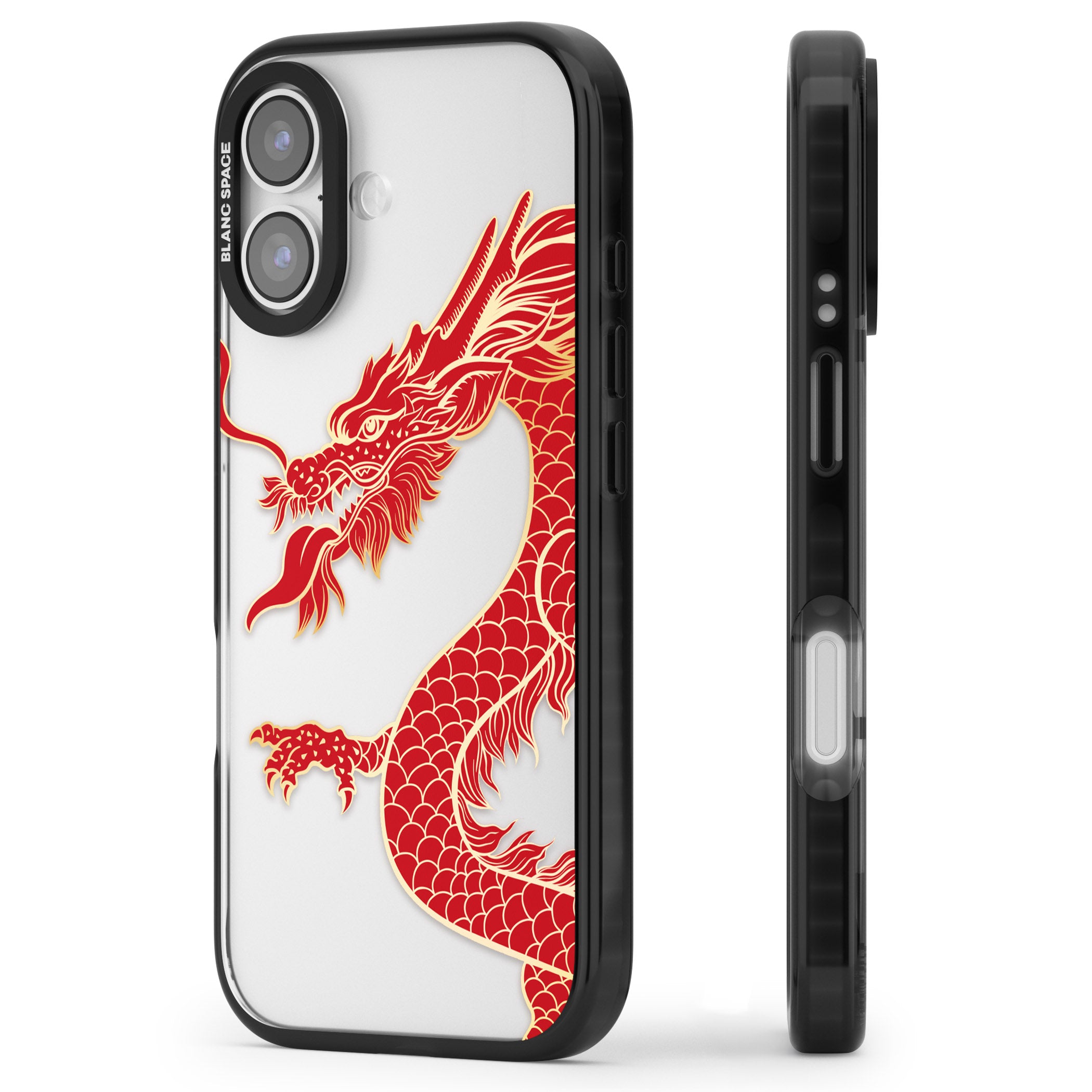 Large Red Dragon iPhone 17 Impact Black Phone Case Side Profile