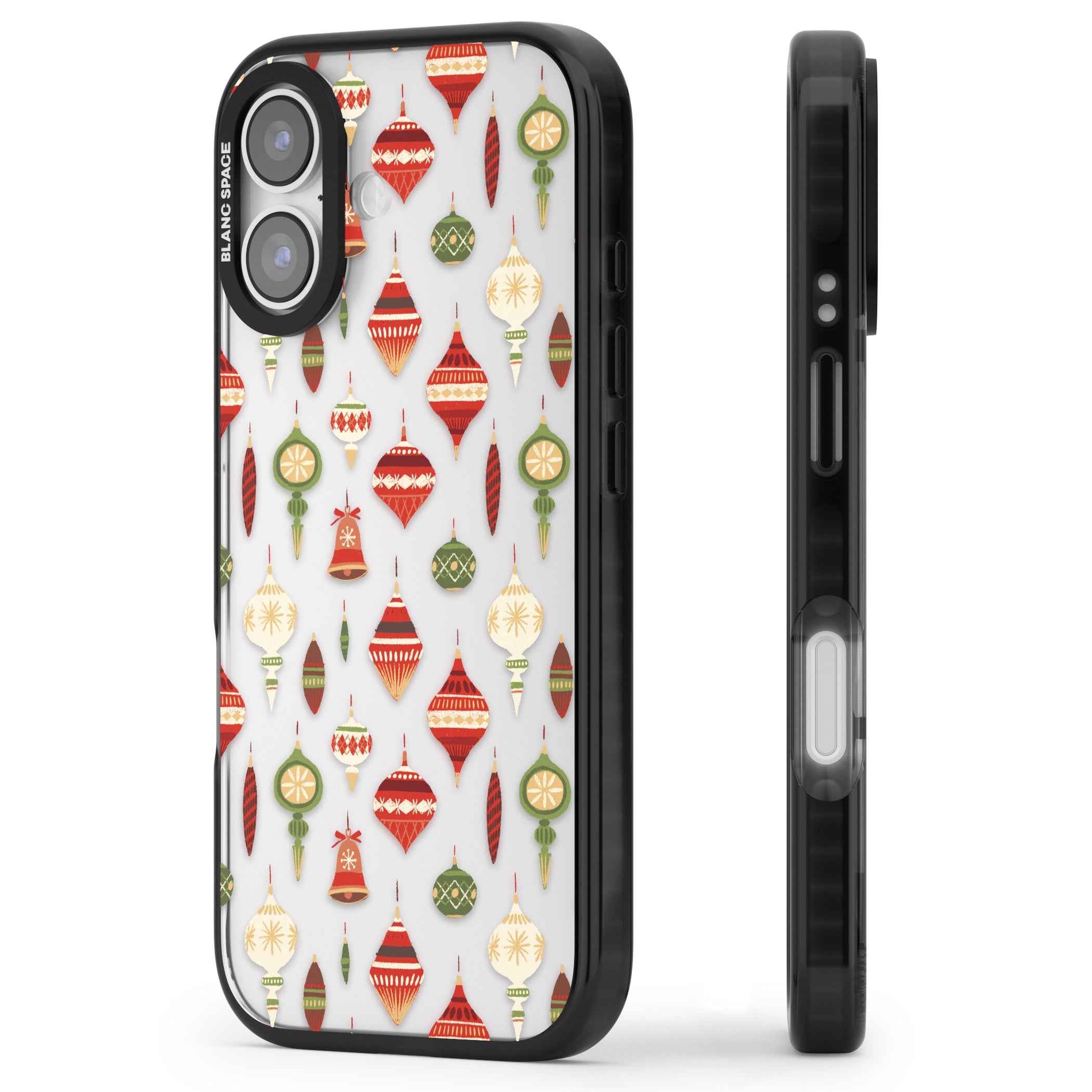 Christmas Baubles Pattern iPhone 17 Impact Black Phone Case Side Profile