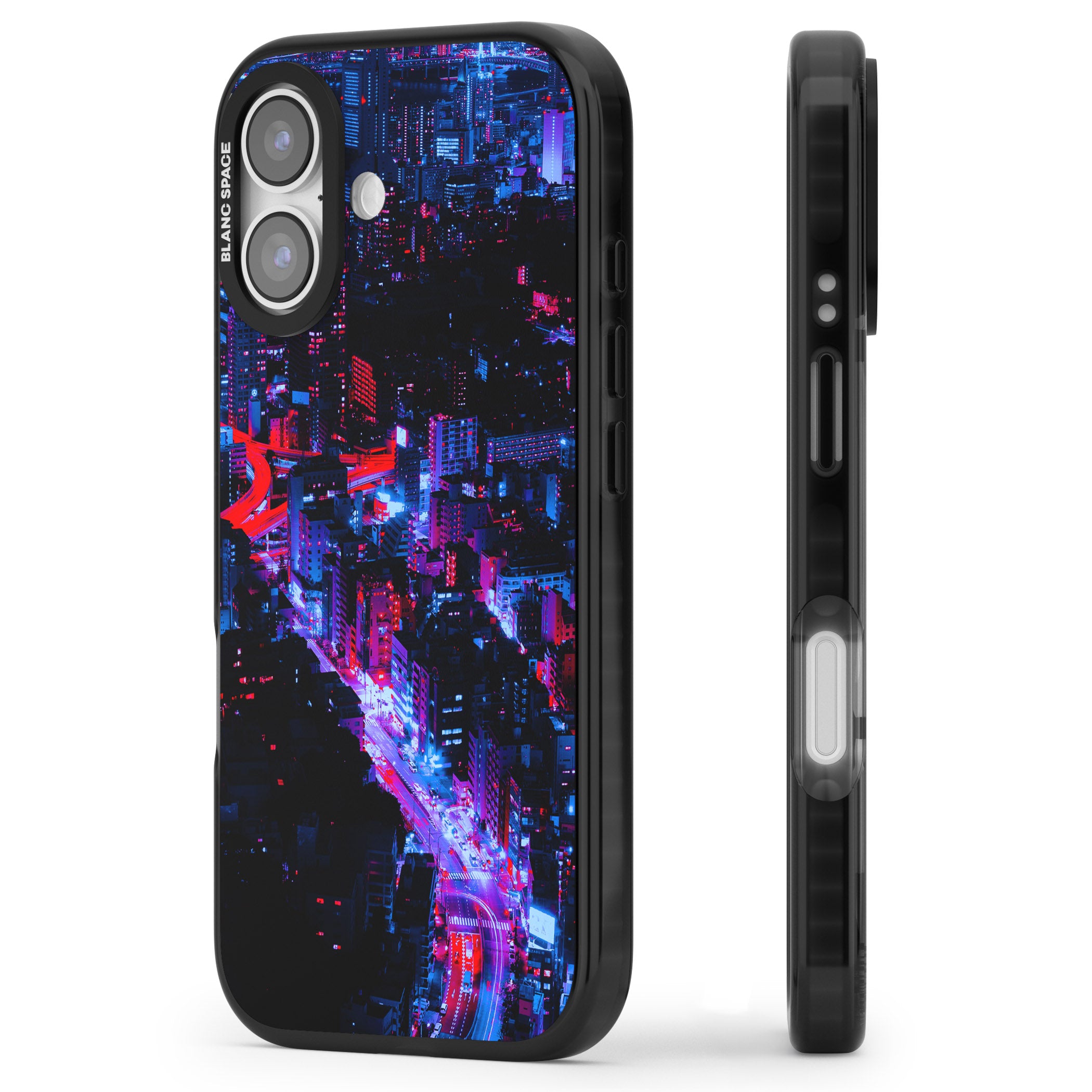 Neon Cityscape iPhone 17 Impact Black Phone Case Side Profile