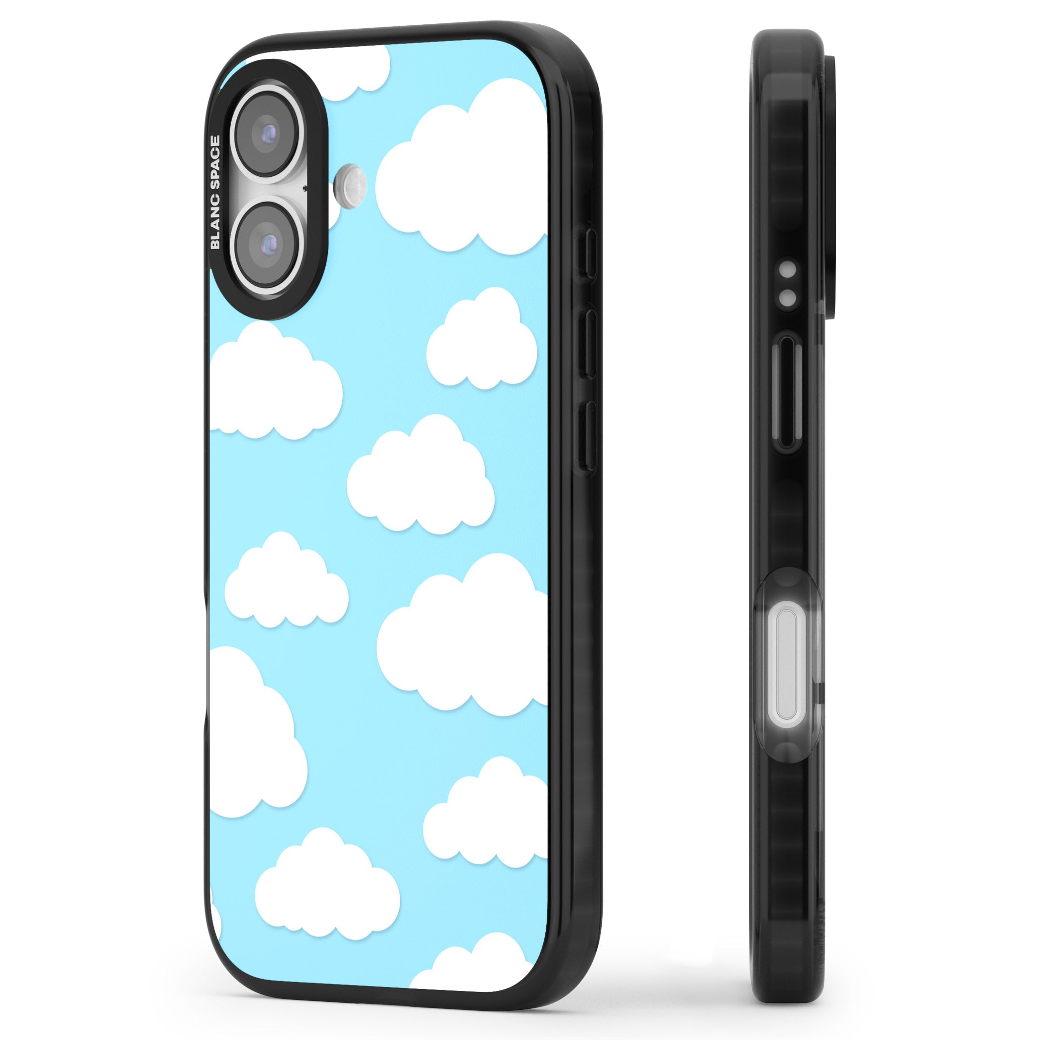 Blue Sky & Clouds Pattern iPhone 17 Impact Black Phone Case Side Profile