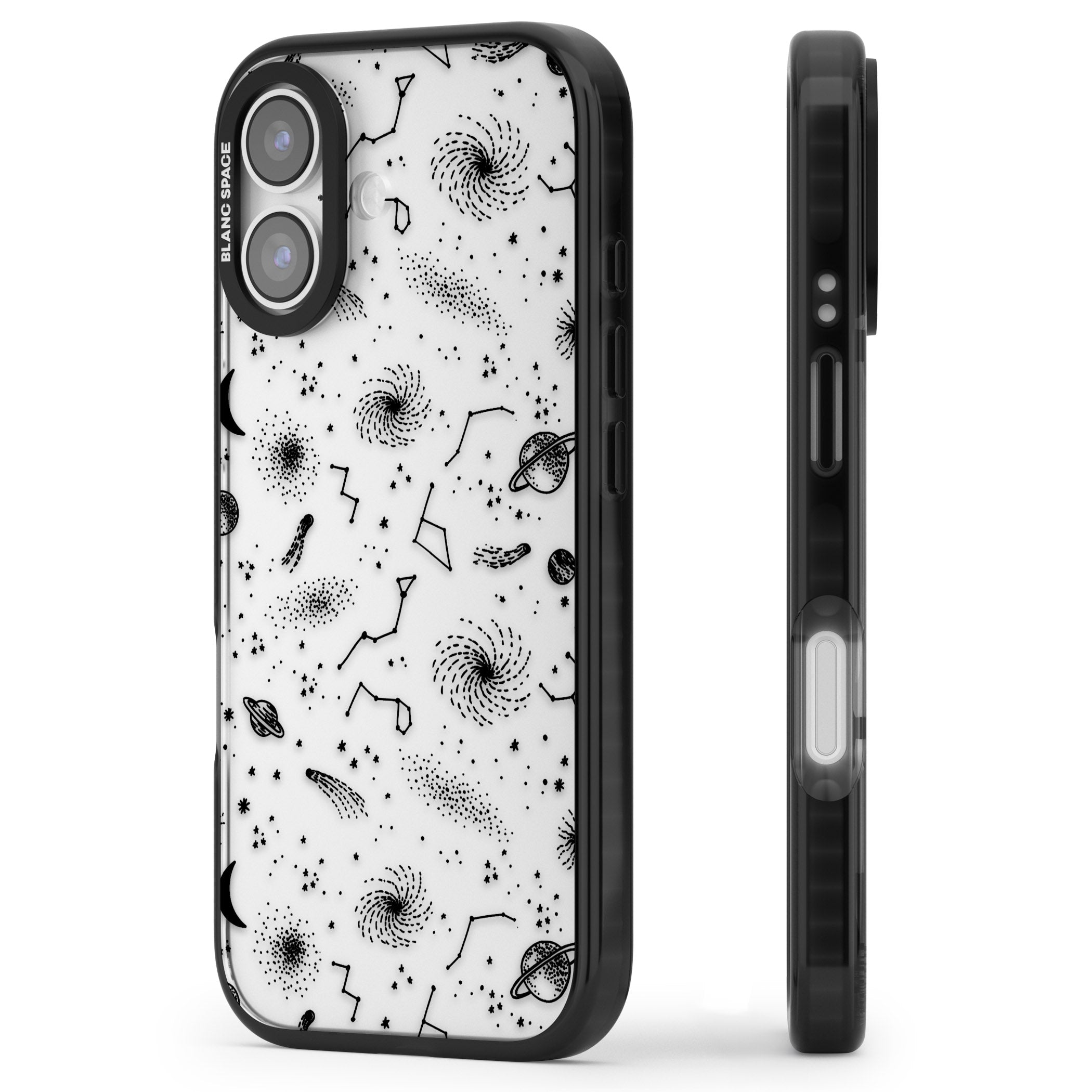 Galactic Sketch iPhone 17 Impact Black Phone Case Side Profile