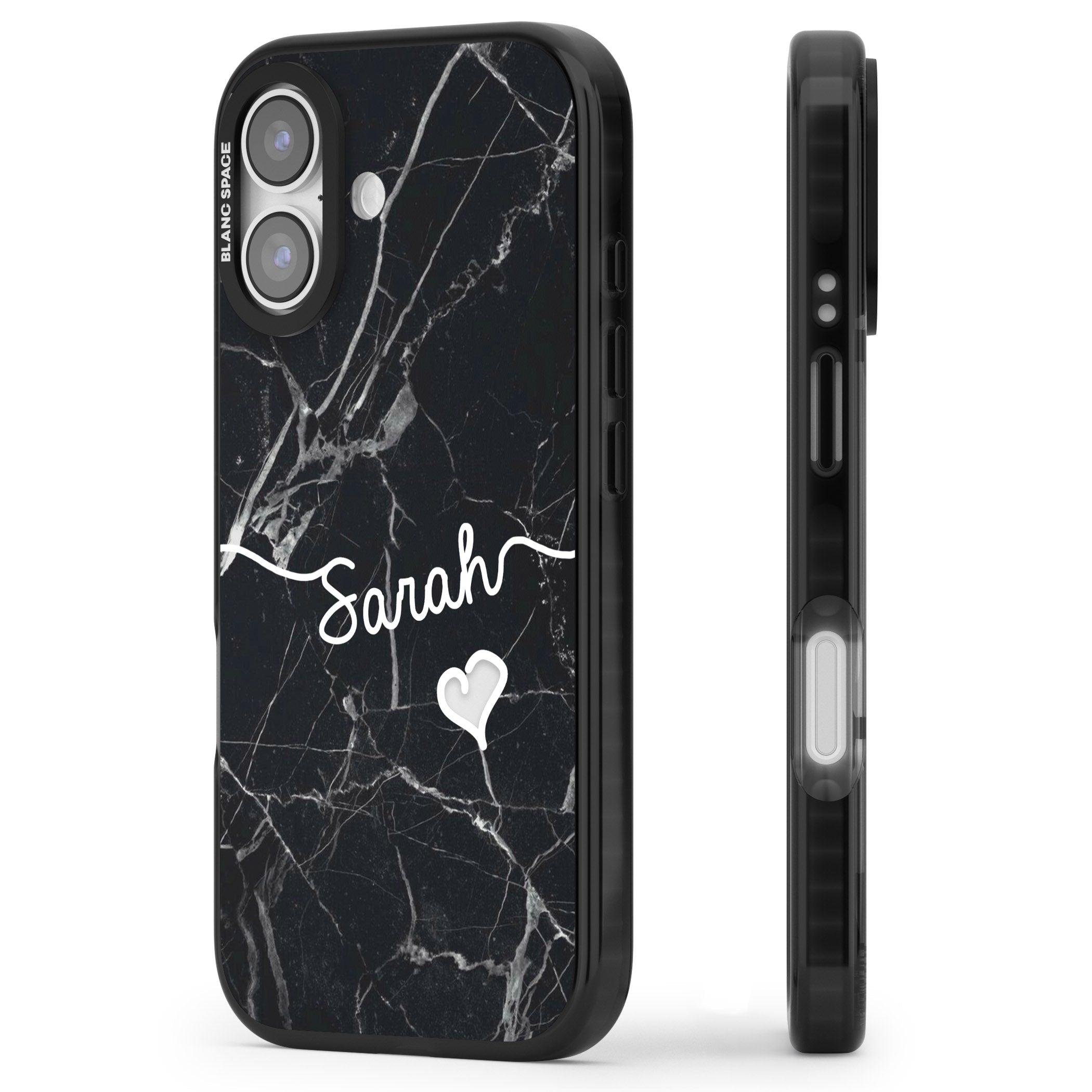 Personalised Black Marble Heart iPhone 17 Impact Black Phone Case Side Profile