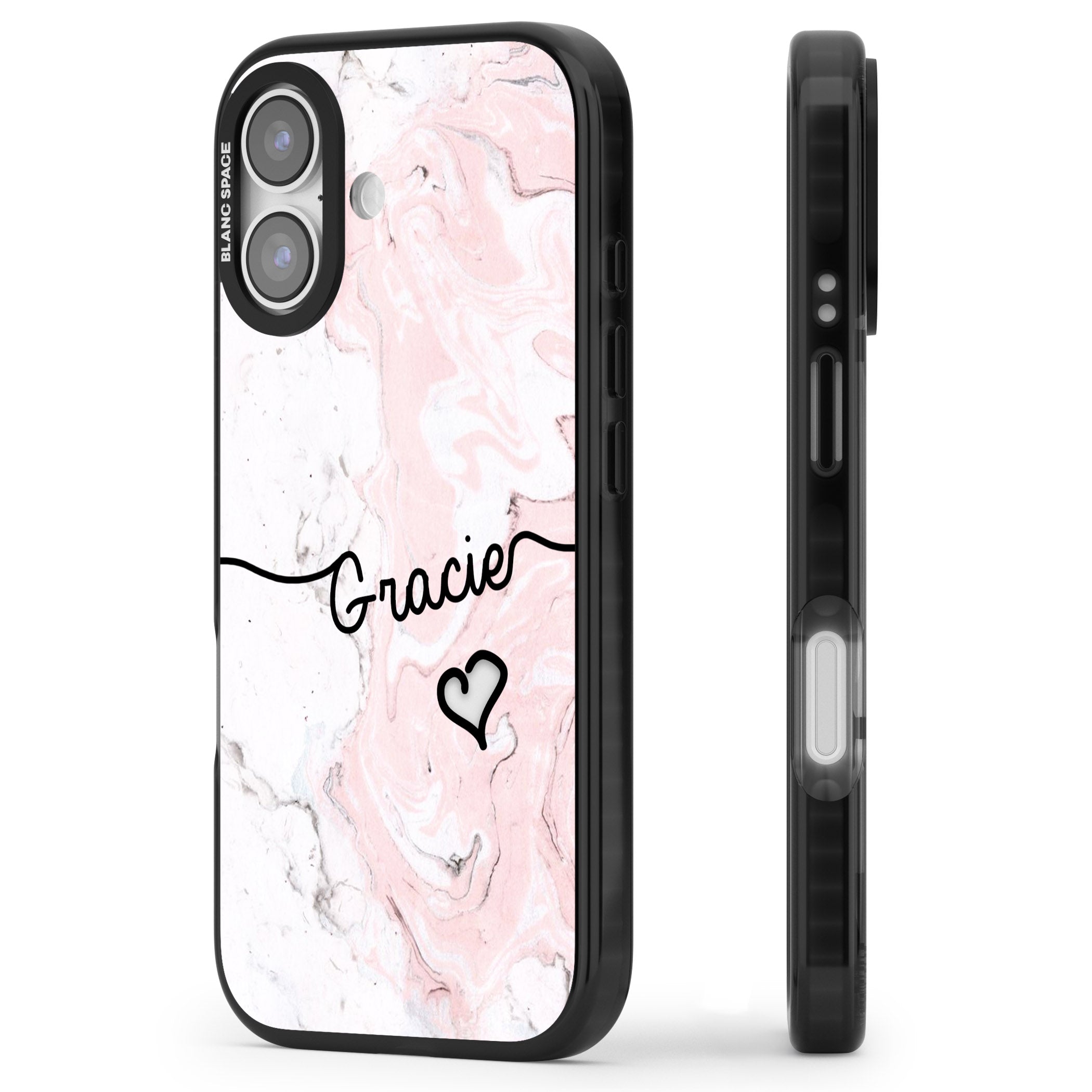 Personalised Pink Marble iPhone 17 Impact Black Phone Case Side Profile