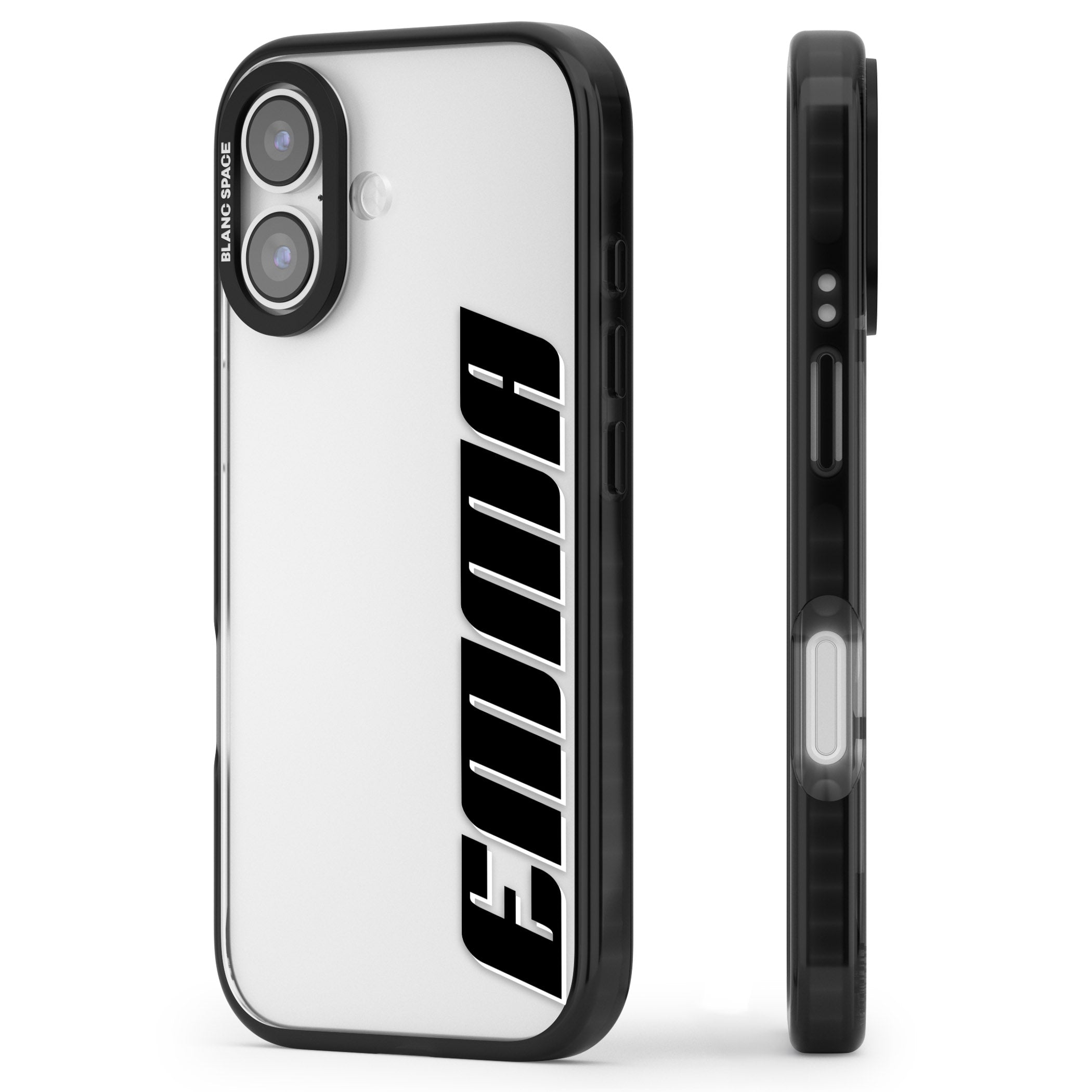 Personalised Vertical Bold Name iPhone 17 Impact Black Phone Case Side Profile