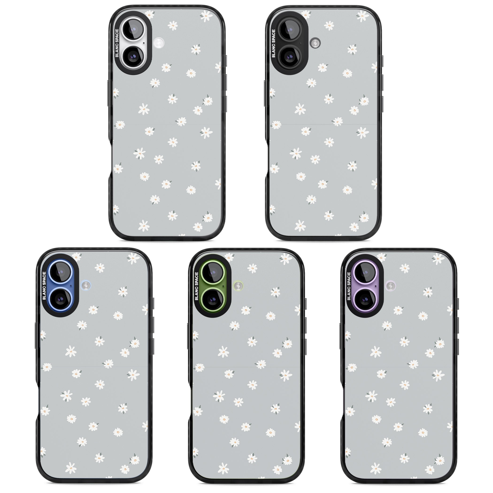 Painted Daisy Blue Grey iPhone 17 Impact Black Phone Case APT Impact Protection