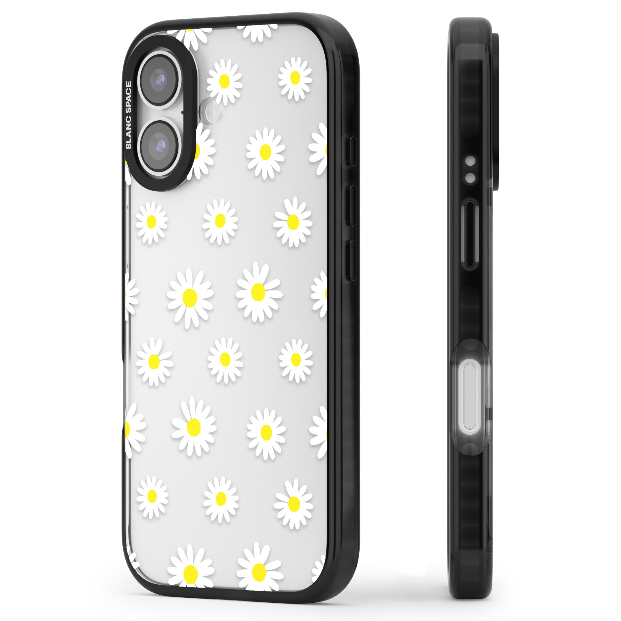 Personalised White Daisy Pattern iPhone 17 Impact Black Phone Case Side Profile