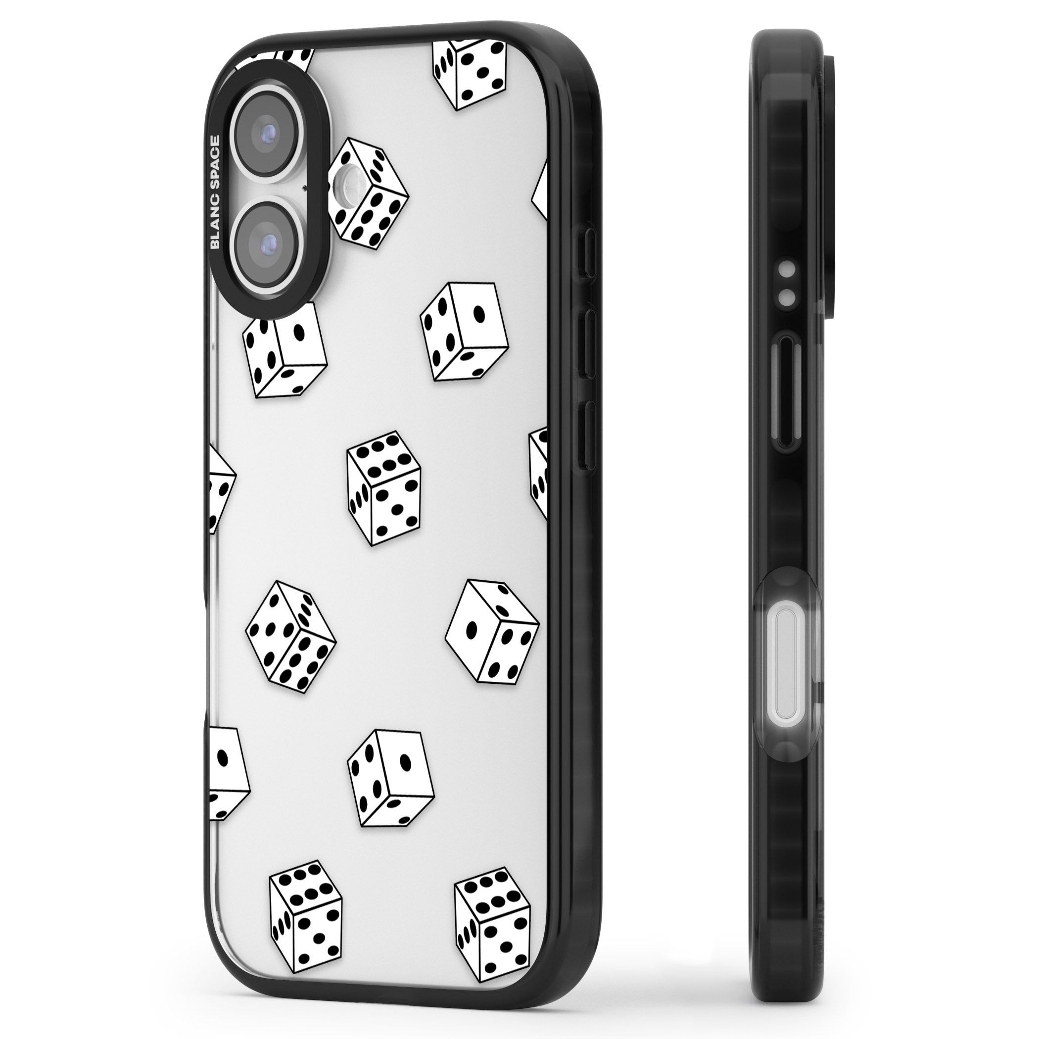 Clear Dice Pattern iPhone 17 Impact Black Phone Case Side Profile