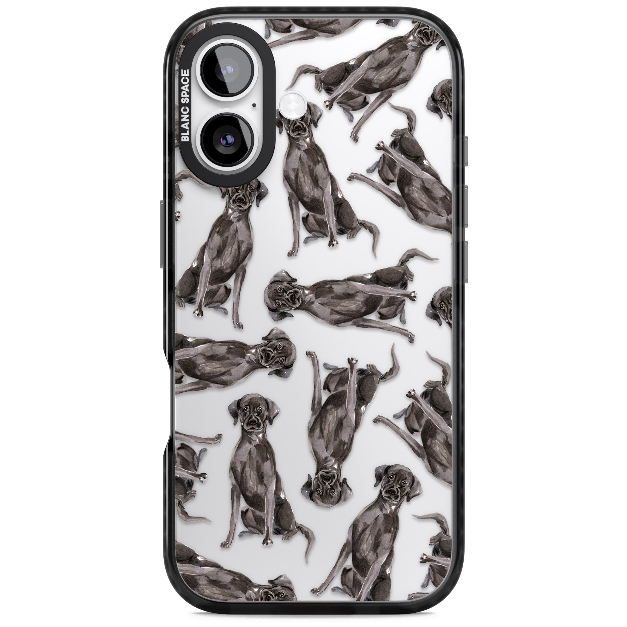 Black Labrador Watercolor Pattern iPhone 17 Impact Black Phone Case