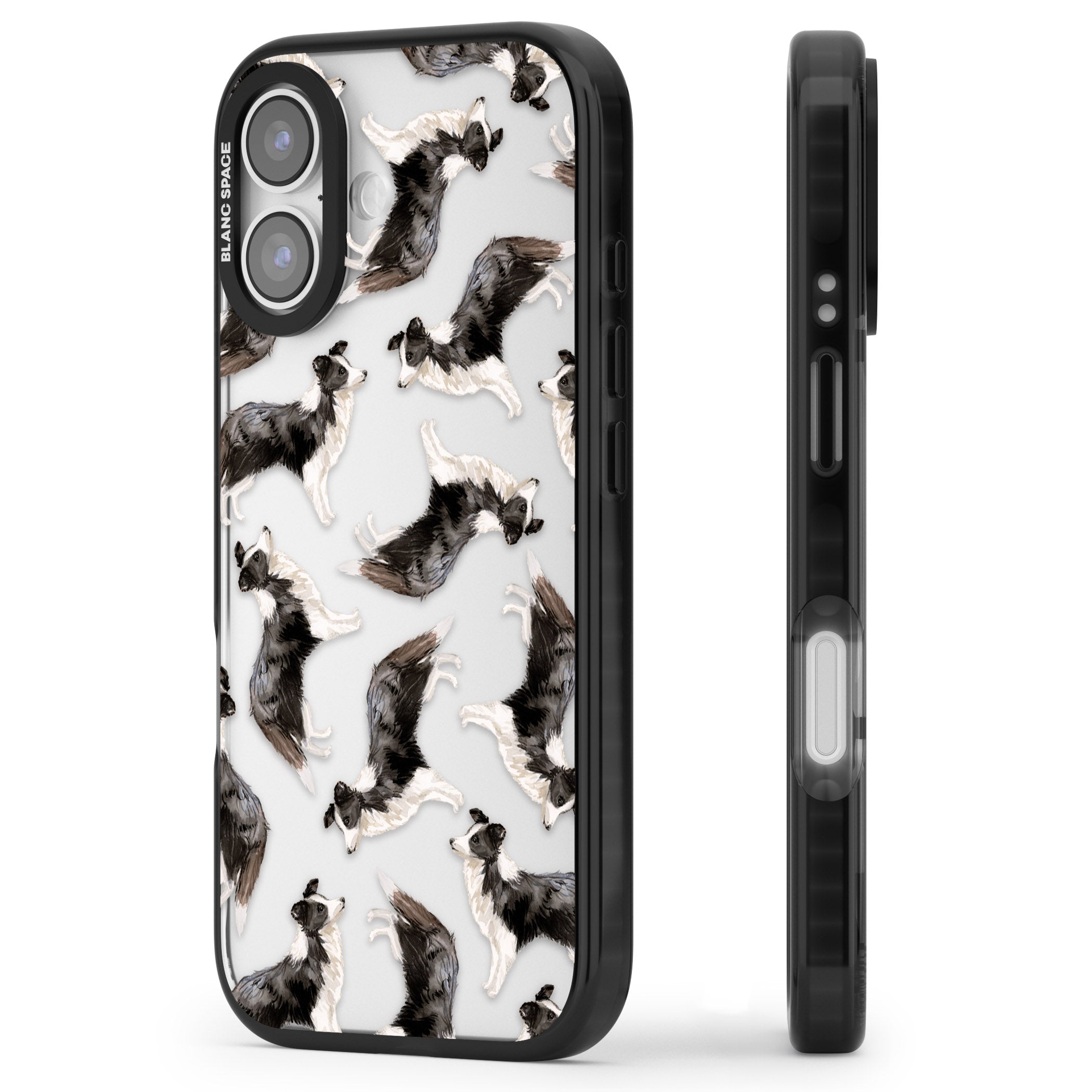 Border Collie Pattern Watercolour iPhone 17 Impact Black Phone Case Side Profile