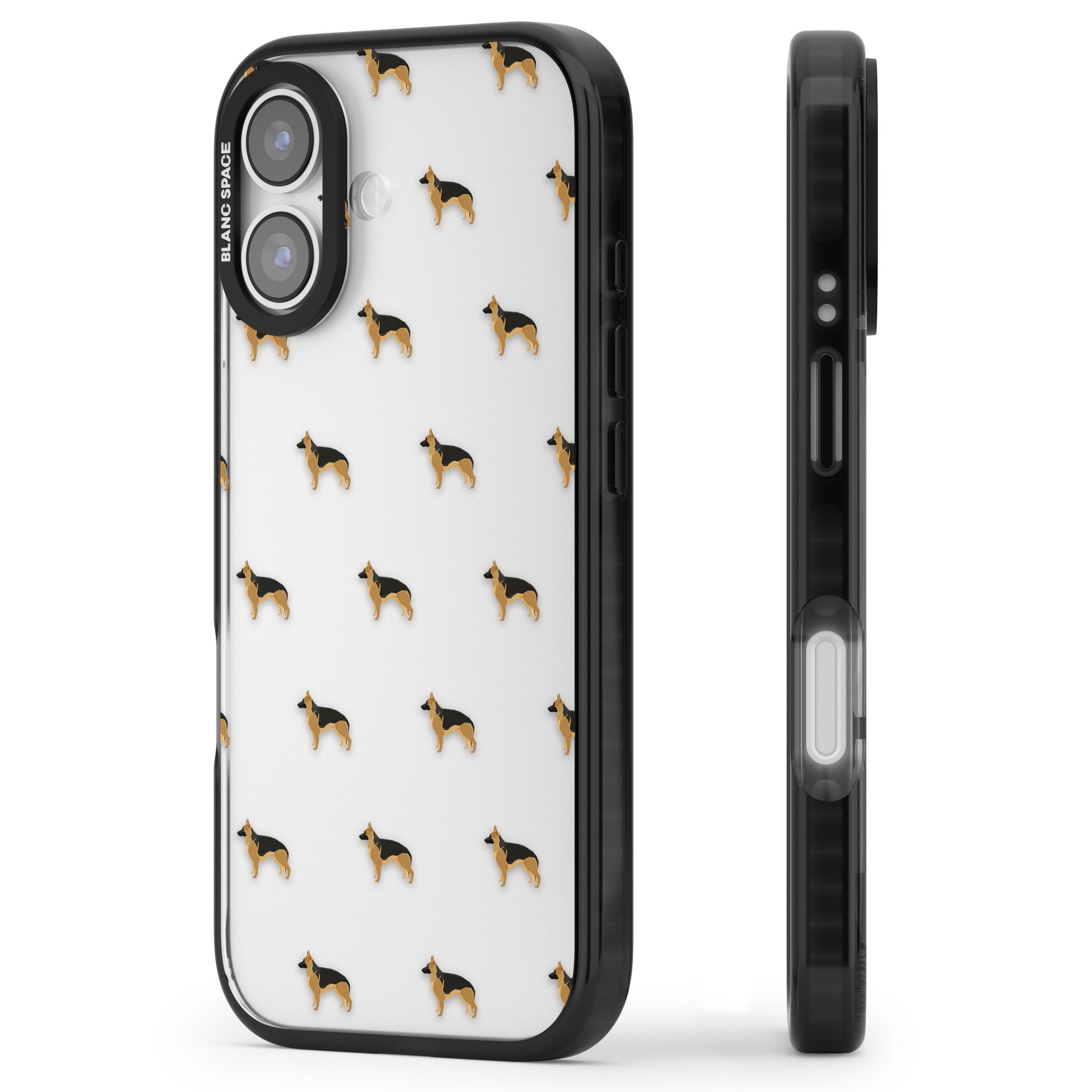 German Shepherd Pattern Clear iPhone 17 Impact Black Phone Case Side Profile