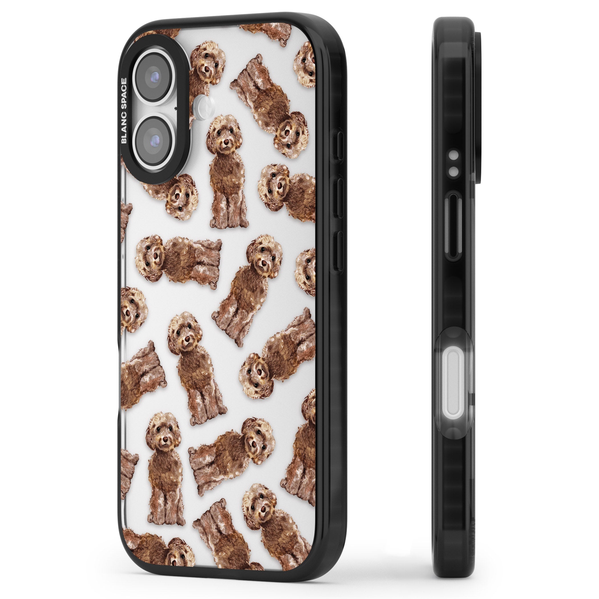 Brown Dog Pattern iPhone 17 Impact Black Phone Case Side Profile