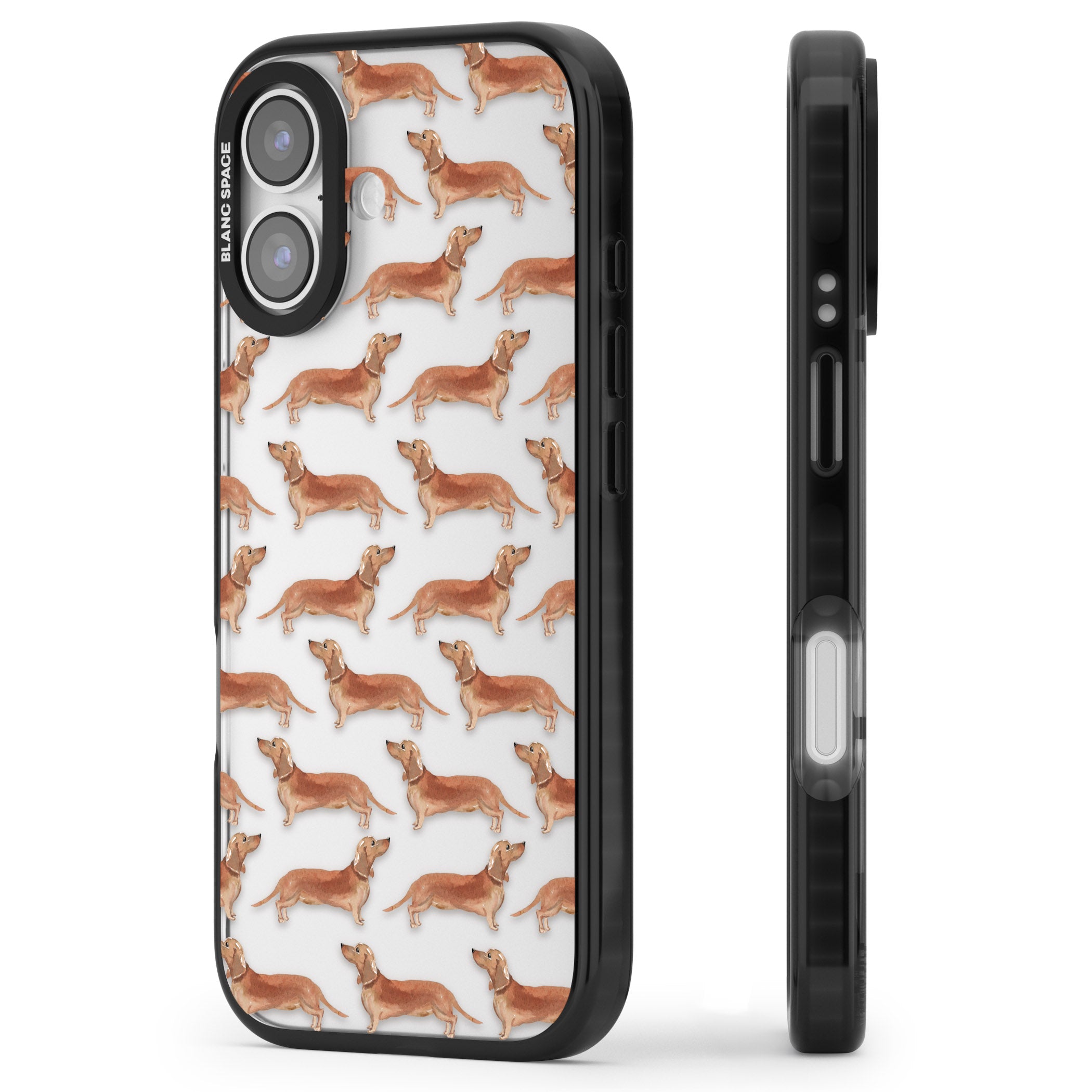 Dachshund Watercolor Dog Pattern iPhone 17 Impact Black Phone Case Side Profile